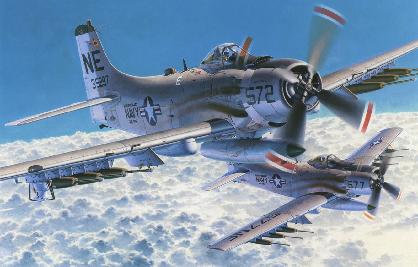 Wallpaper War, Art, Airplane, Painting, Aviation, Douglas A 1 Skyraider Image For Desktop, Section авиация