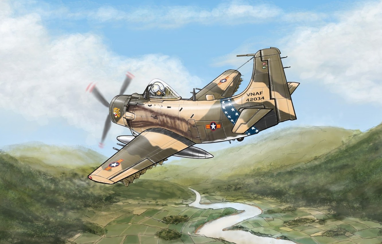 Wallpaper War, Art, Attack, Vietnam, Douglas, A 1 Skyraider Image For Desktop, Section авиация