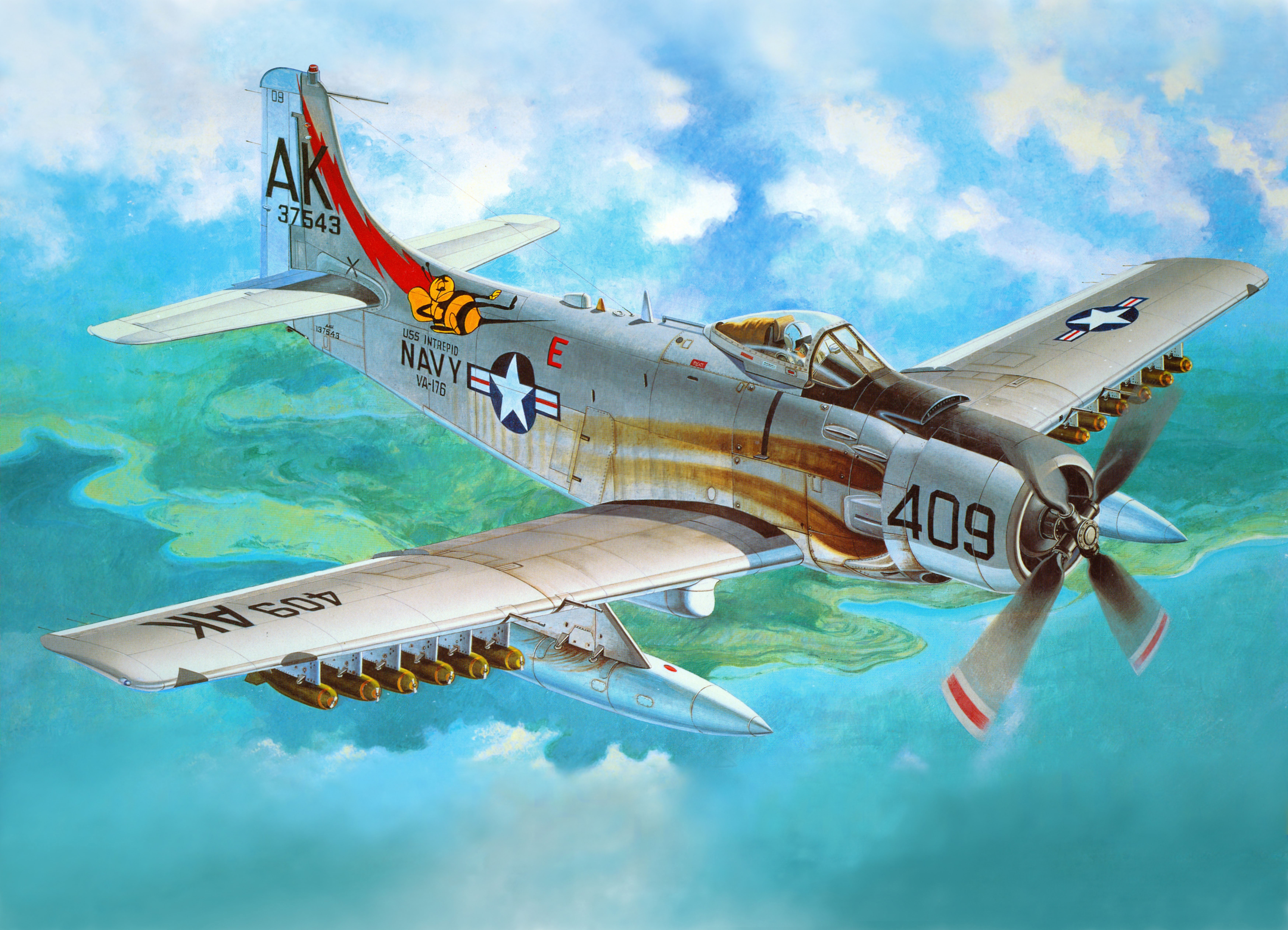 4K, 5K, 6K, A Skyraider, Airplane, Painting Art Gallery HD Wallpaper