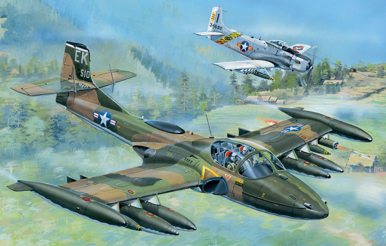 Wallpaper Art, A 1 Skyraider, Vietnam War, A 37 Dragonfly Image For Desktop, Section авиация