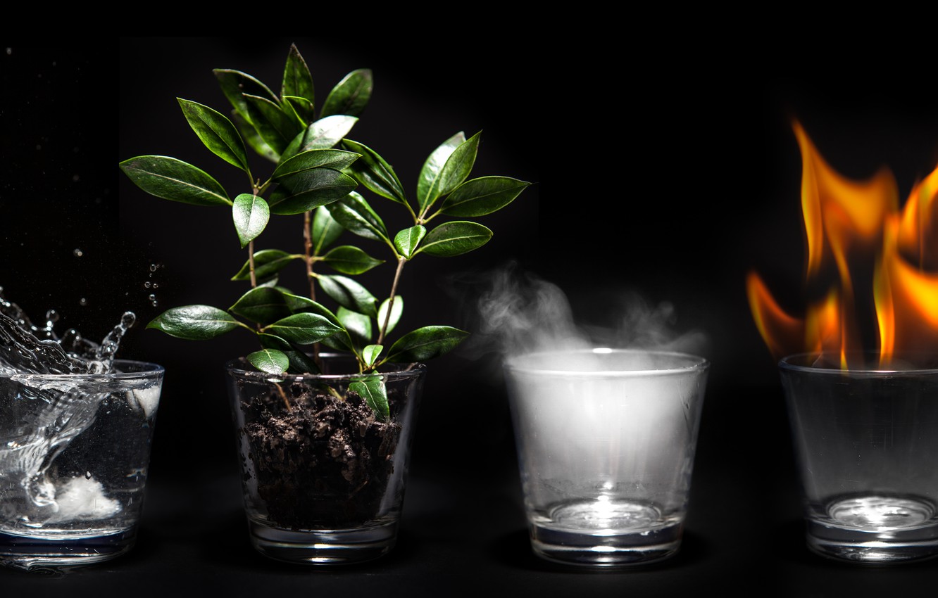 Wallpaper earth, fire, water, air, 4 elements, glass cup image for desktop, section минимализм