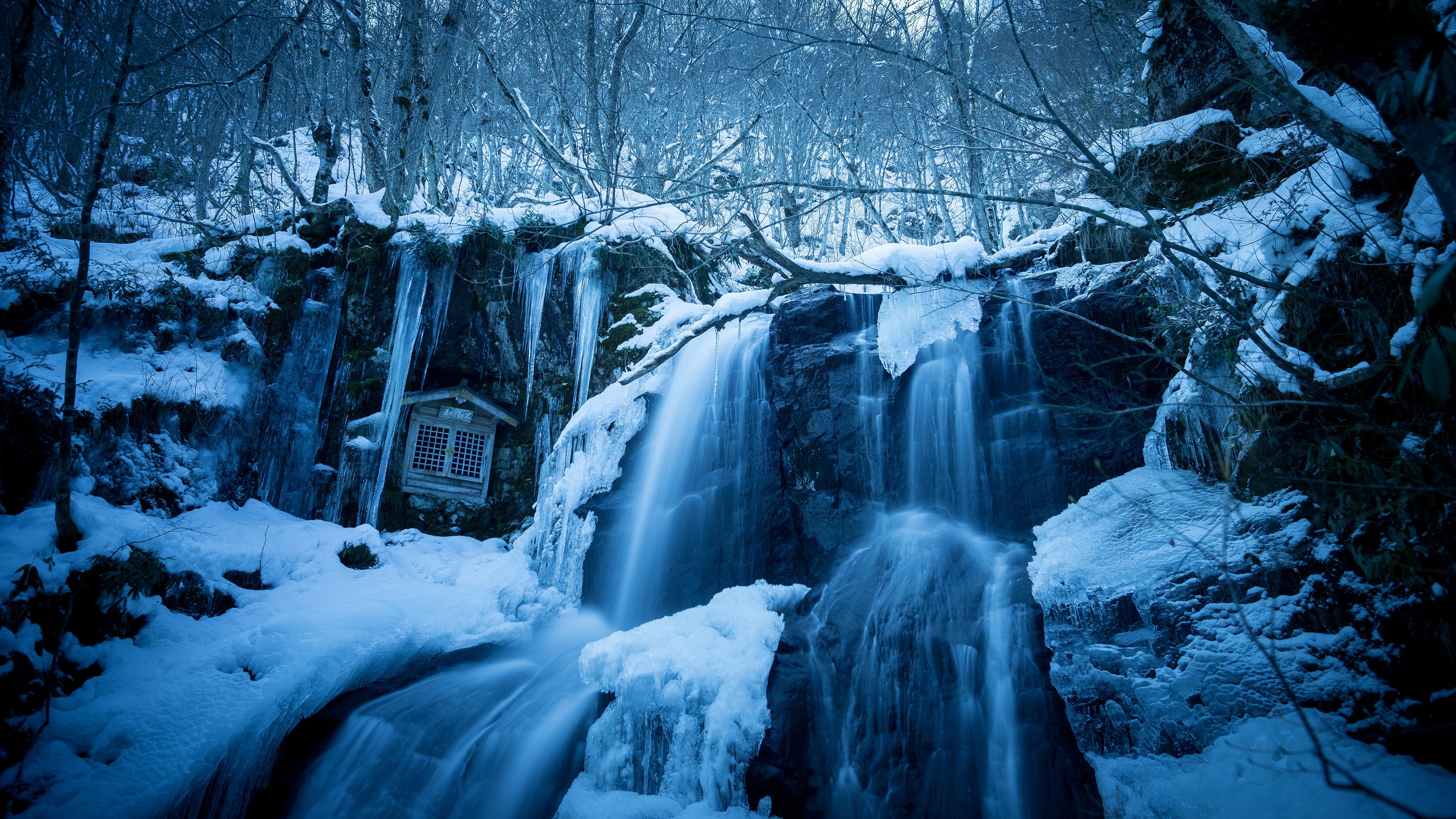 4K, winter, ice, nature, waterfall Gallery HD Wallpaper