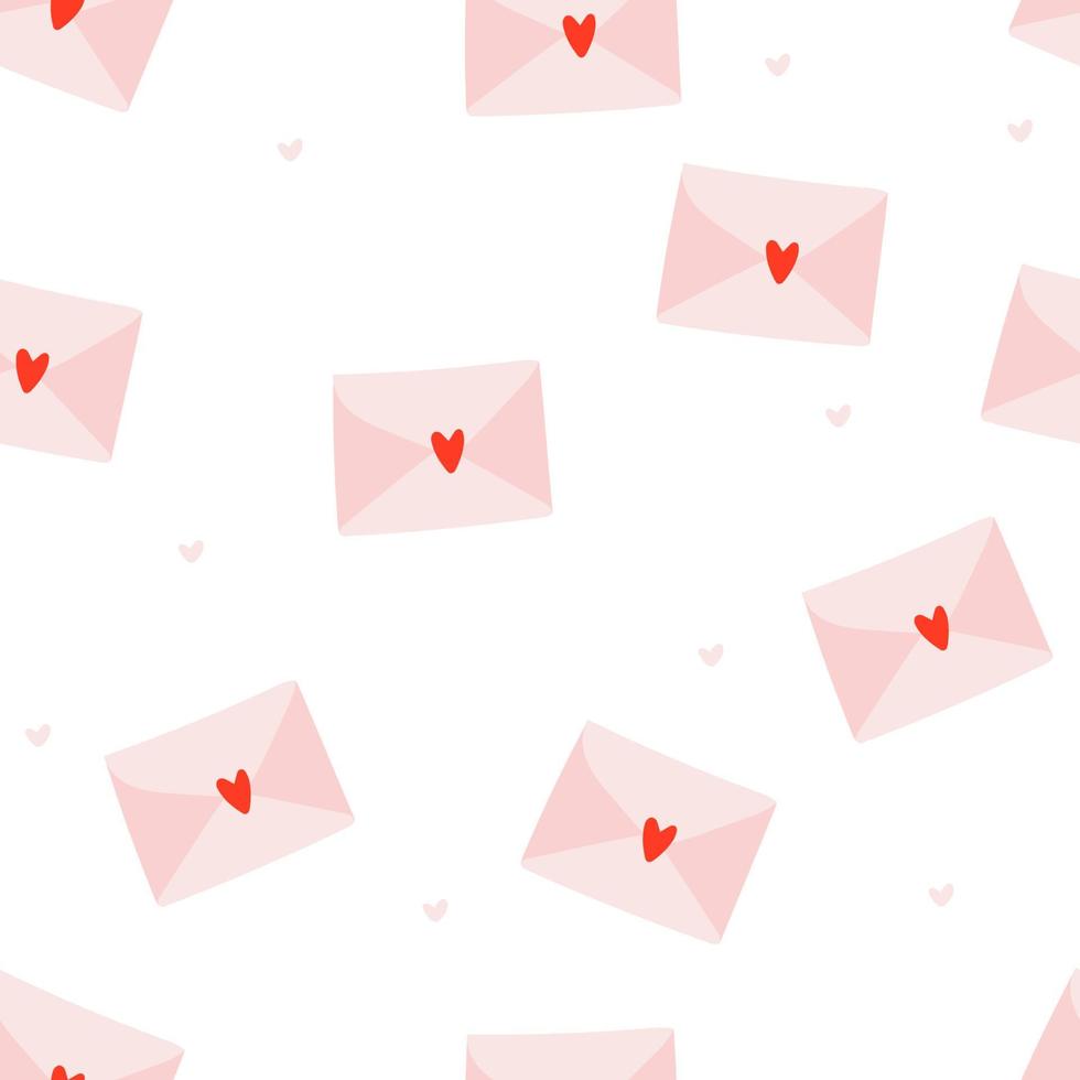Vector. Cute seamless pattern of love with envelopes, mail, on background. Doodle illustration in cartoon style. Valentine's Day design for print and textile, wallpaper, wrapping paper