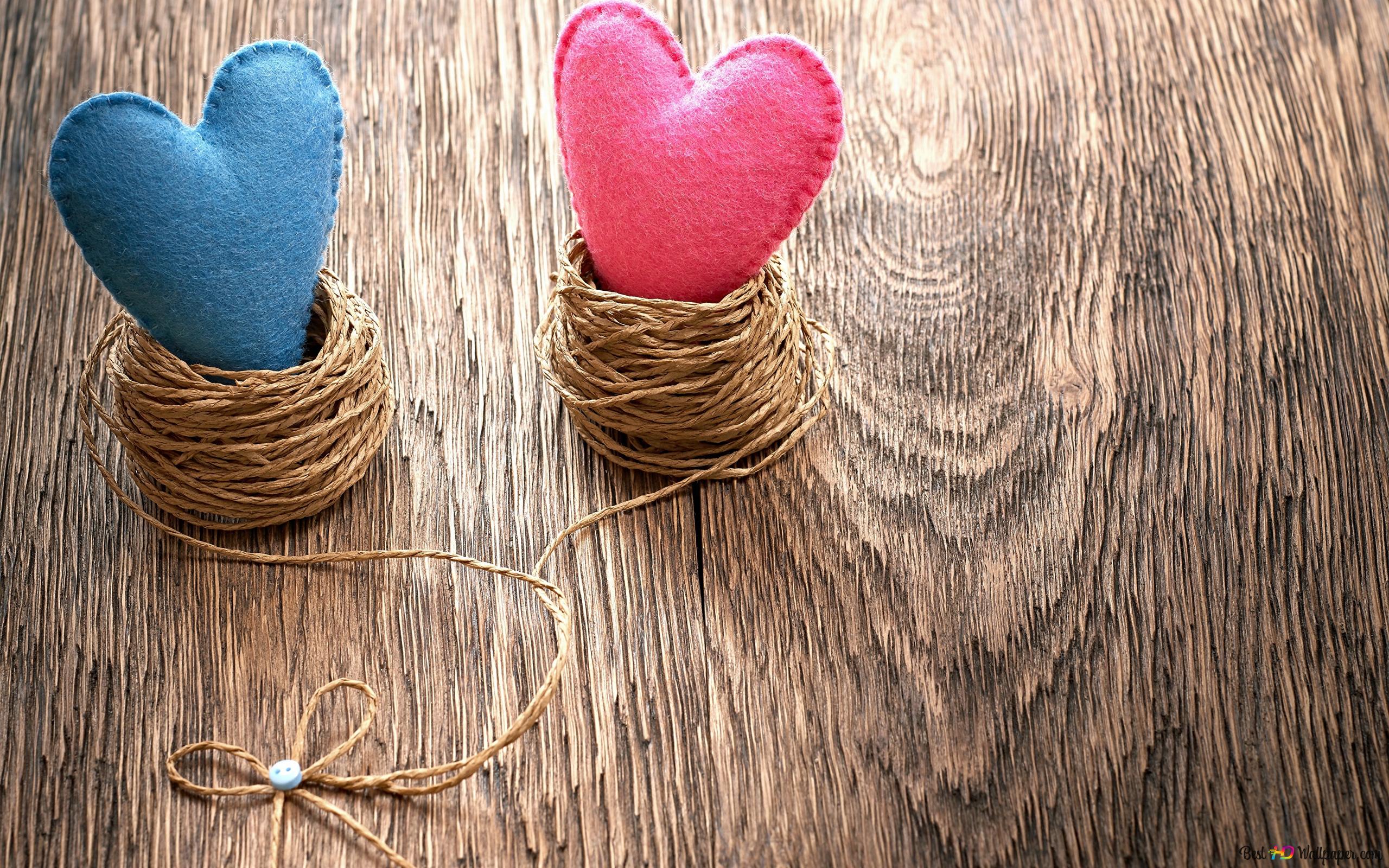 Valentine's day pink and blue hearts 2K wallpaper download