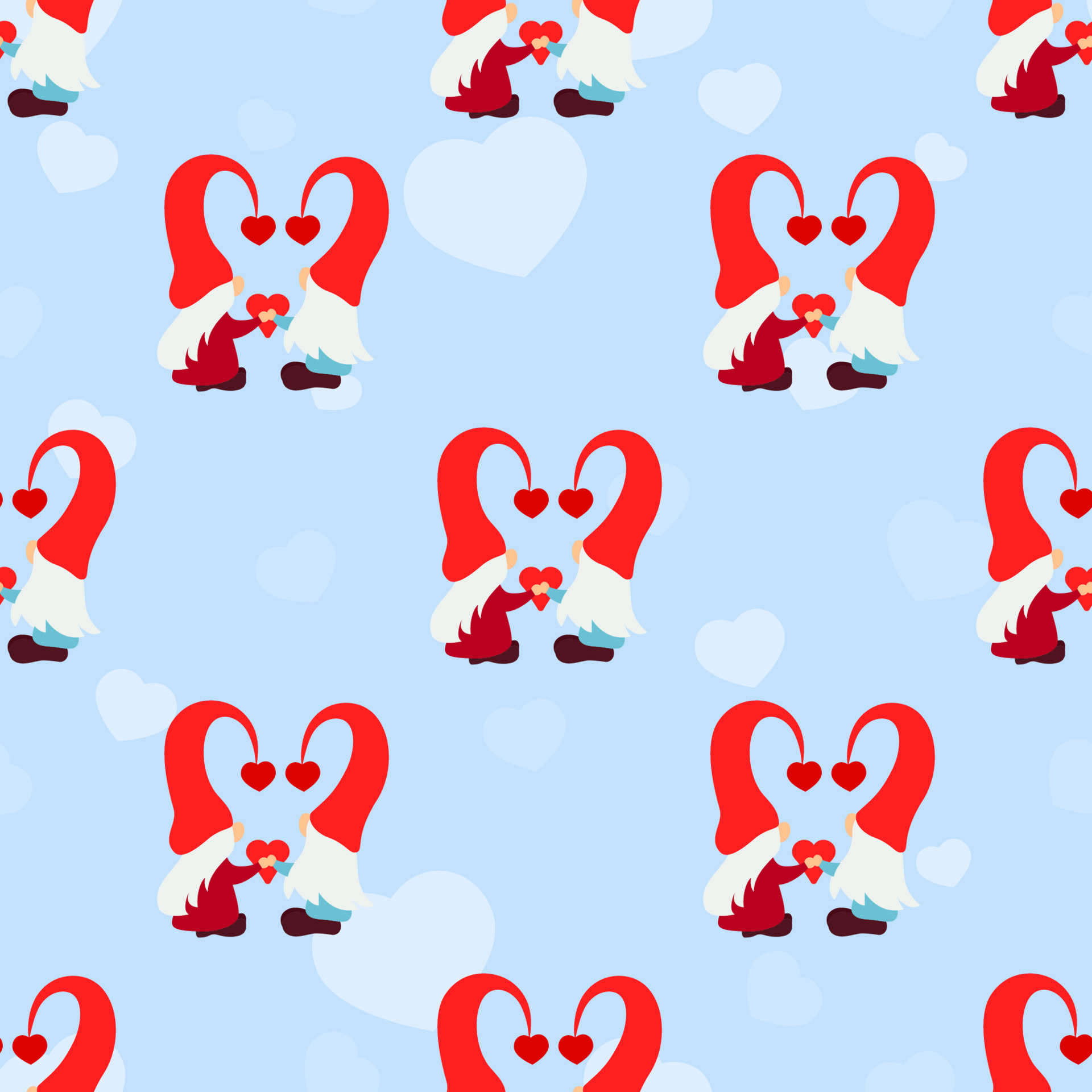 Seamless pattern with gnome couple