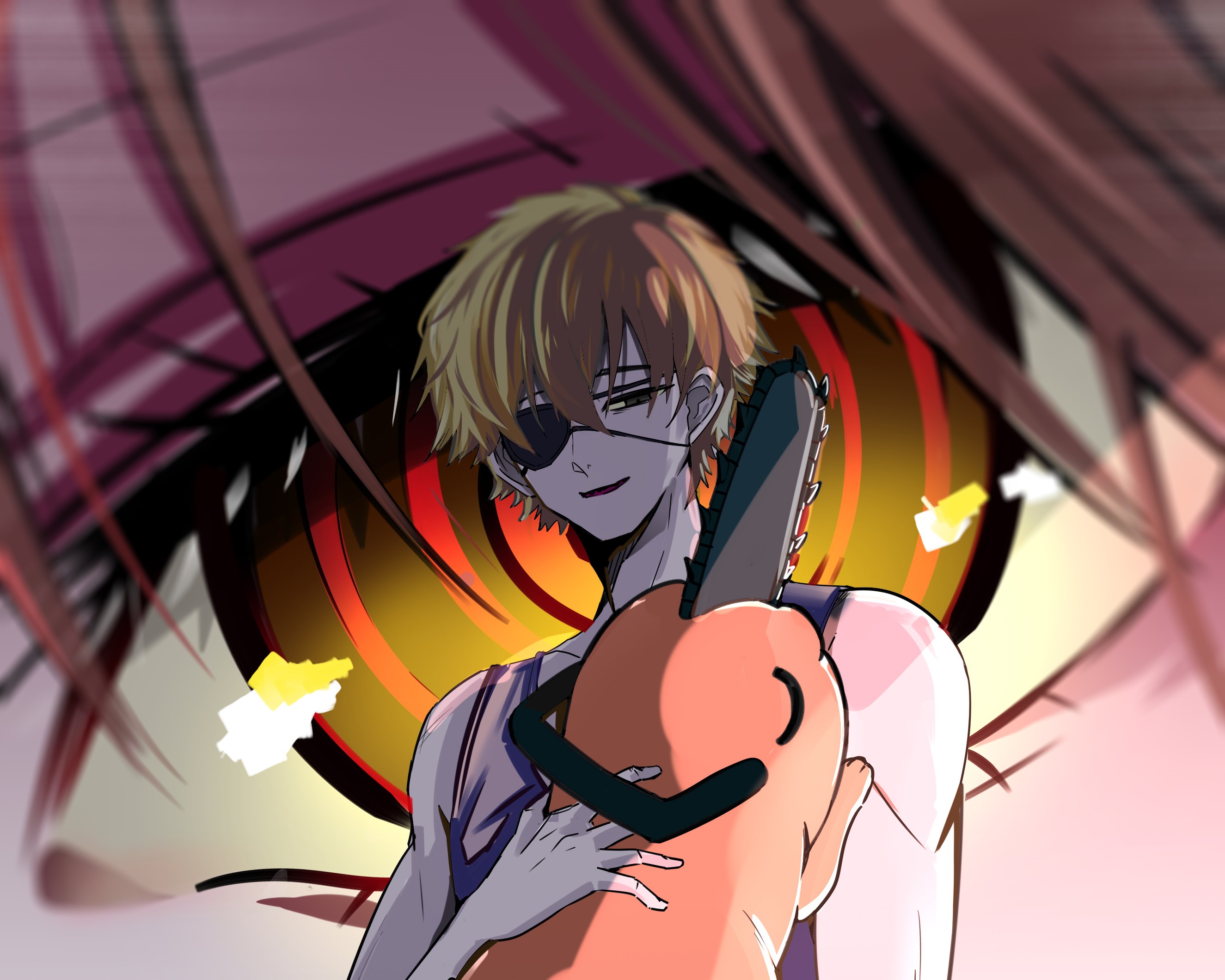 Wallpaper, Chainsaw Man, Denji Chainsaw Man, blonde, eyes, Pochita Chainsaw Man, eyepatches 2650x2120