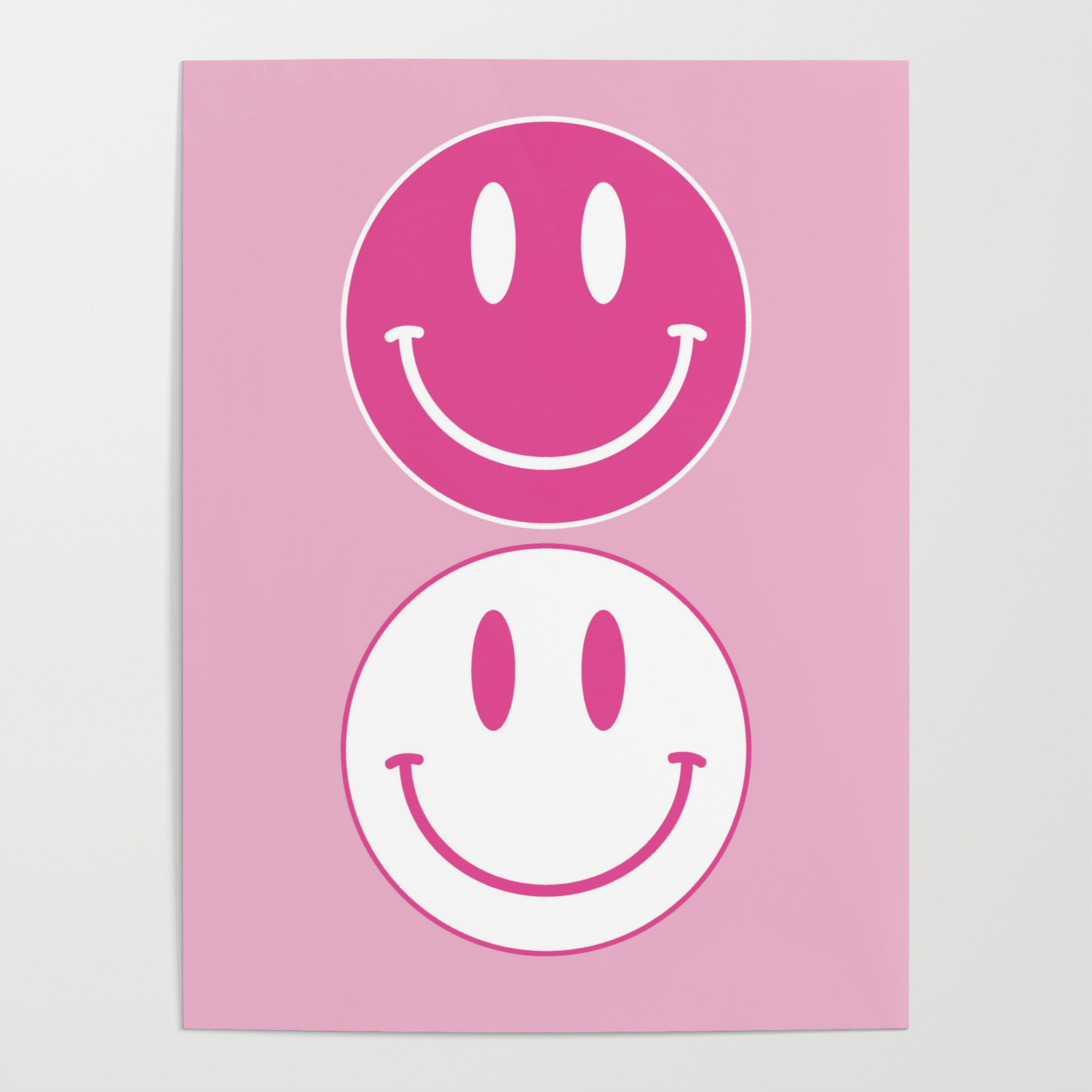 Large Pink and White Smiley Face Aesthetic Decor Poster