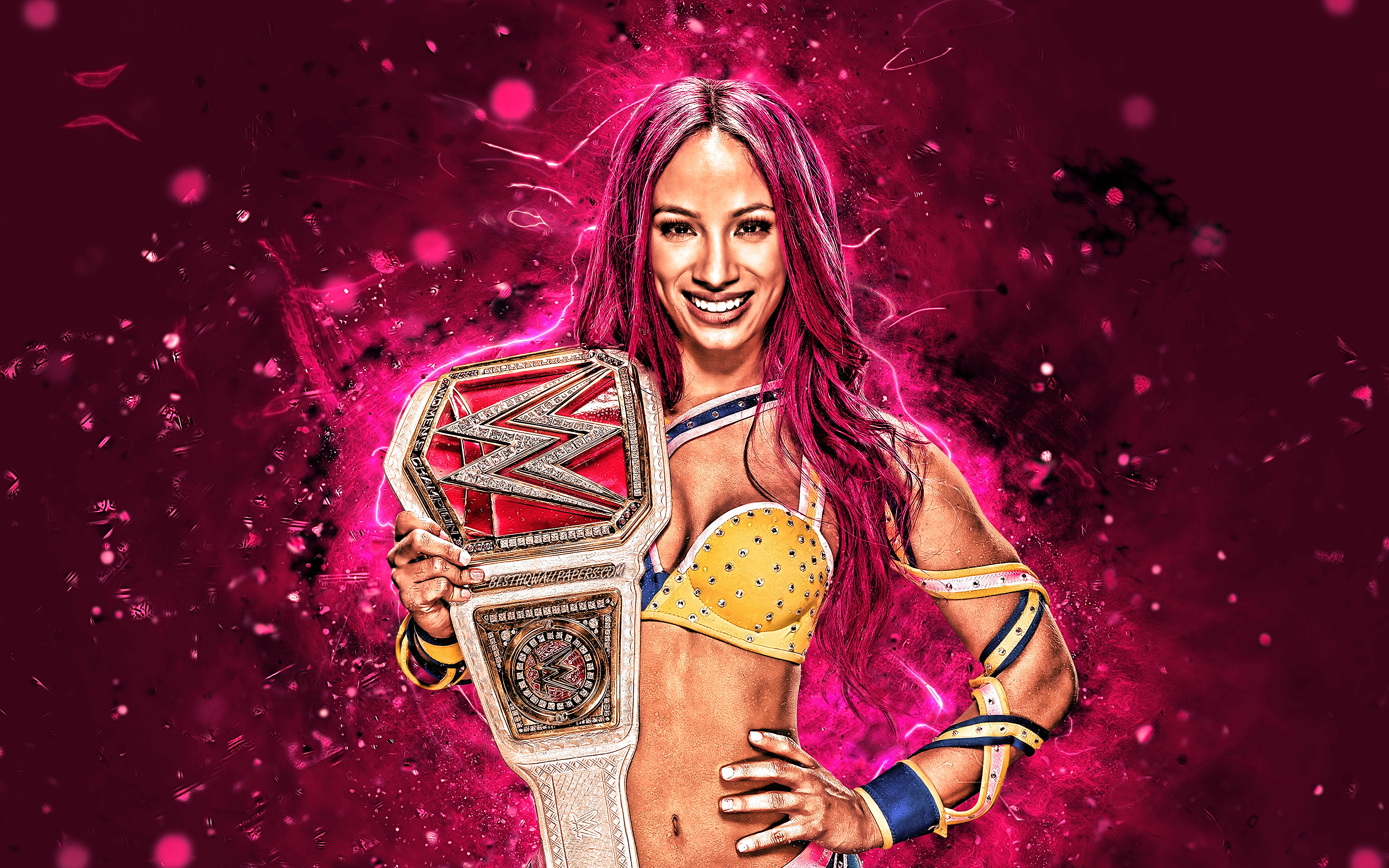 Download Wallpaper Sasha Banks, 4k, American Wrestlers, WWE, Wrestling, Neon Lights, Mercedes Kaestner Varnado, Female Wrestlers, Sasha Banks 4K, Wrestlers For Desktop With Resolution 3840x2400. High Quality HD Picture Wallpaper