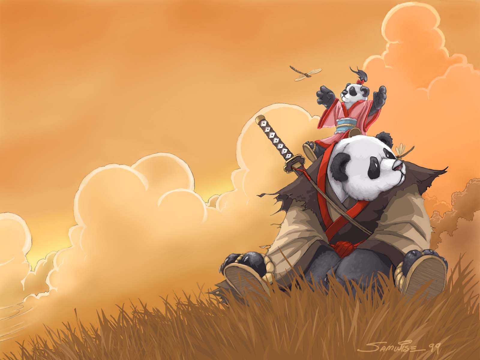HD desktop wallpaper: Fantasy, Panda, Samurai download free picture