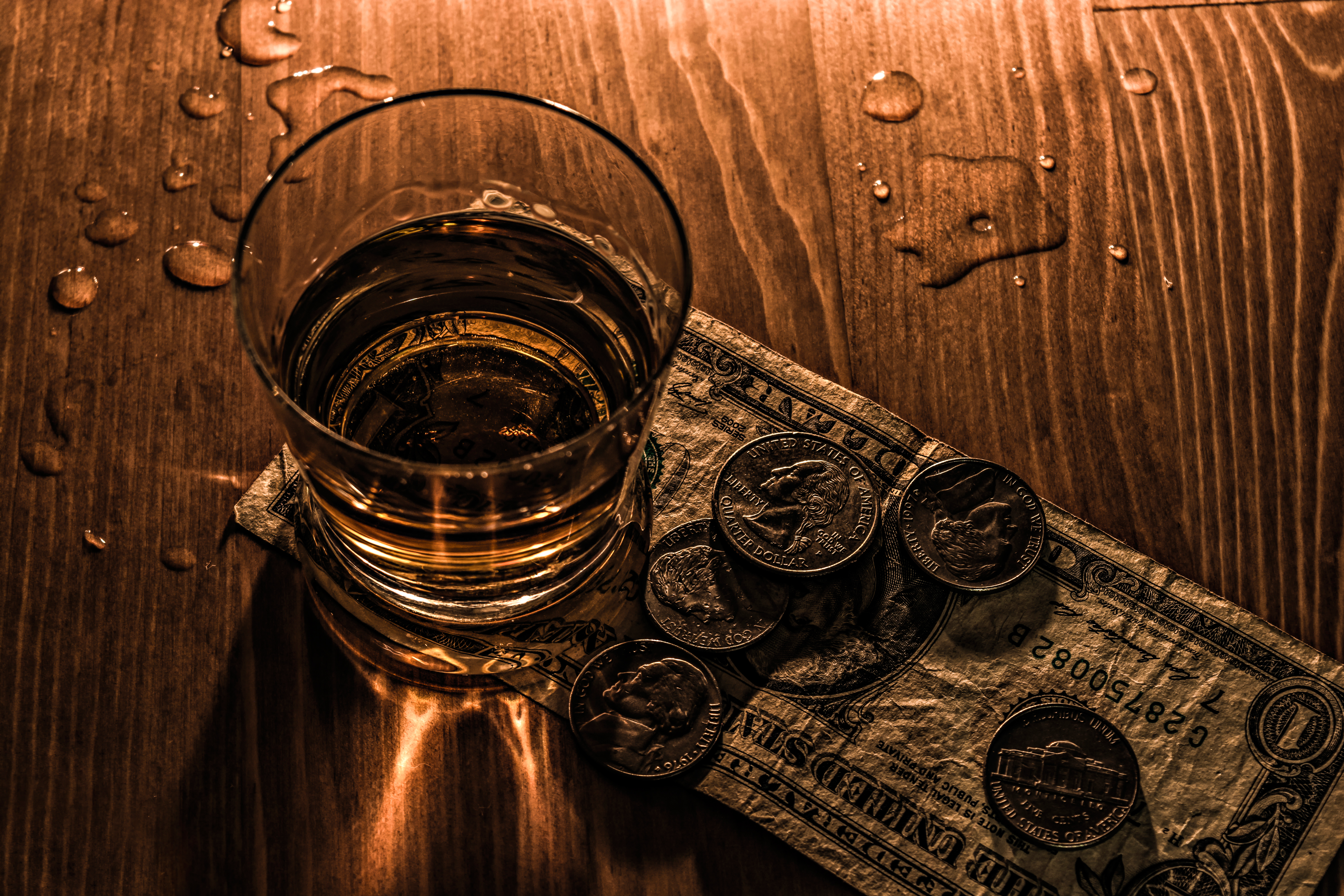 Desktop Wallpaper Coins Dollars Money Shot glass 6000x4000