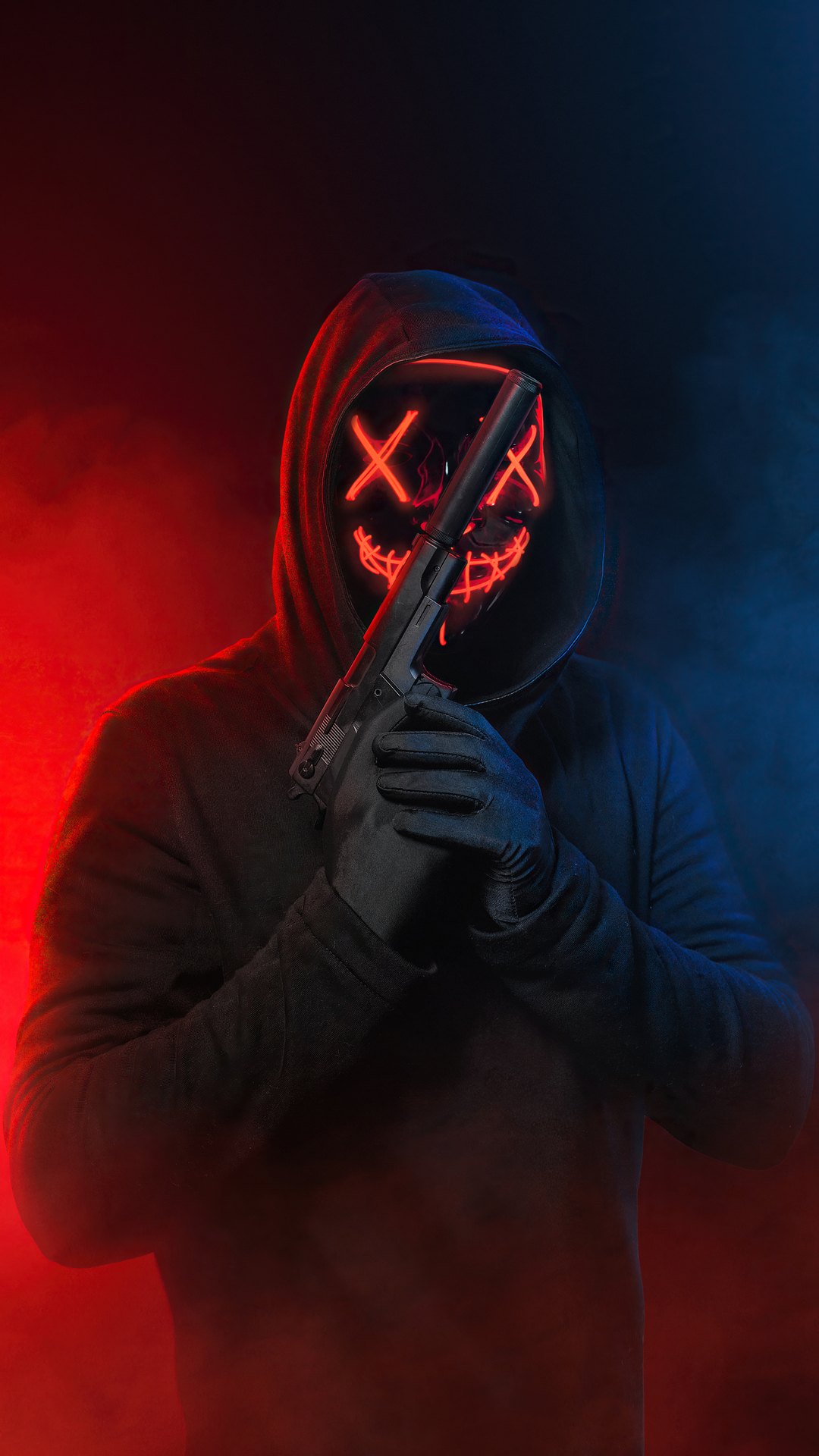 Neon mask guy with gunK wallpaper, free and easy to download