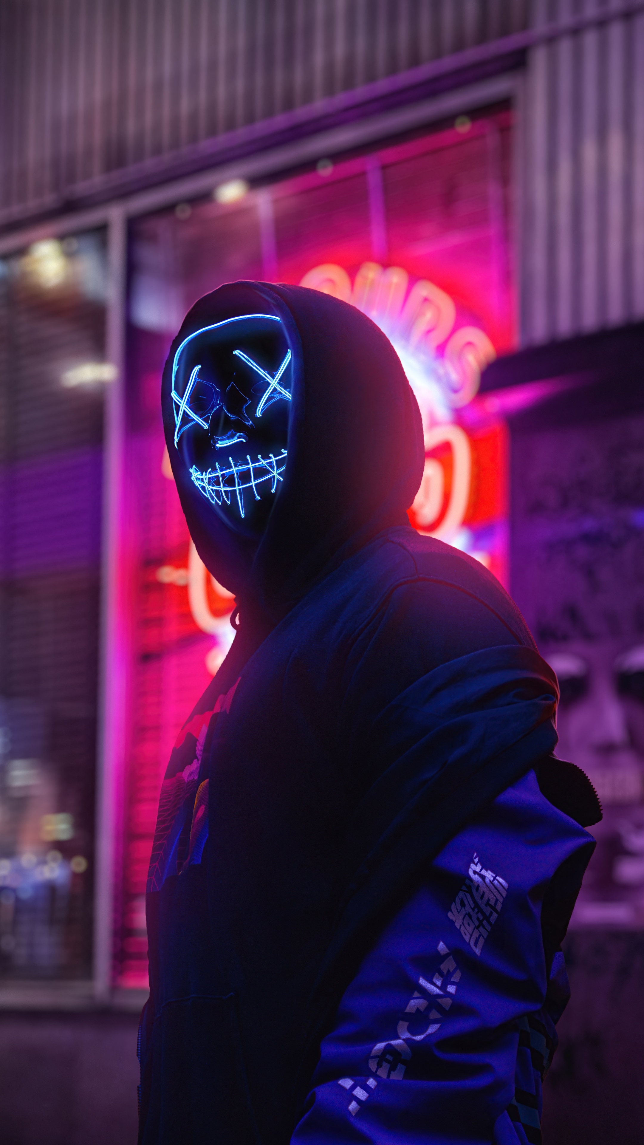 hoodie, mask, photography, hd, neon Gallery HD Wallpaper