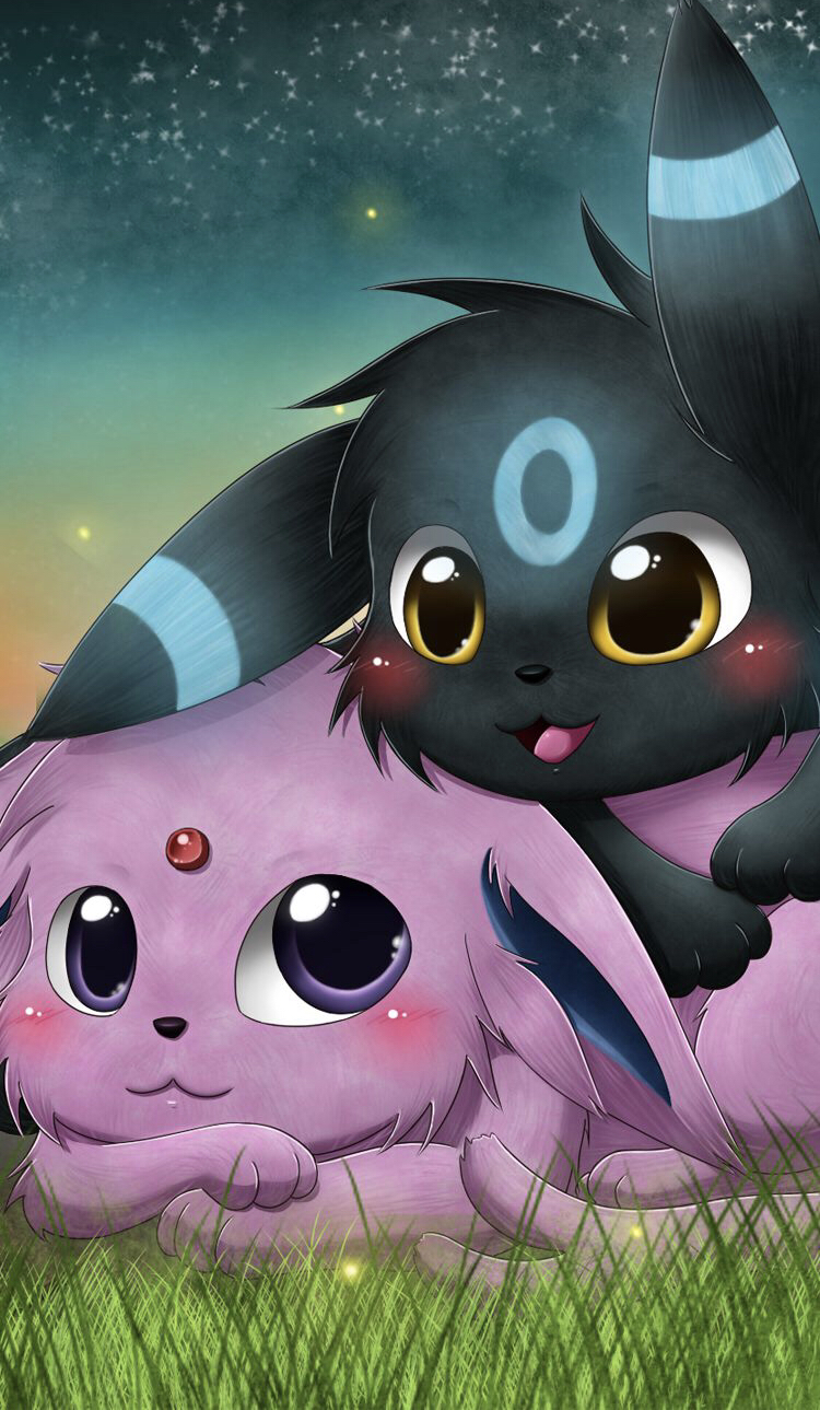 A cute umbreon and espeon that works as a wallpaper