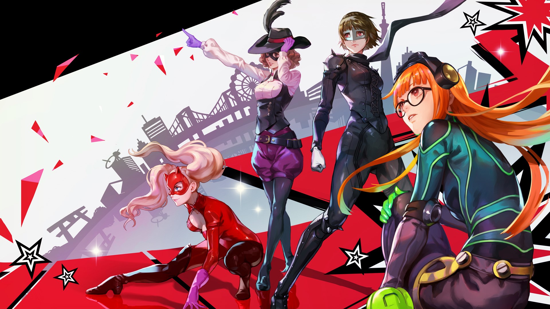 Wallpaper / Persona panty hose, headphones, Persona series, Ann Takamaki, Okumura Haru, Makoto Niijima, Sakura Futaba free download