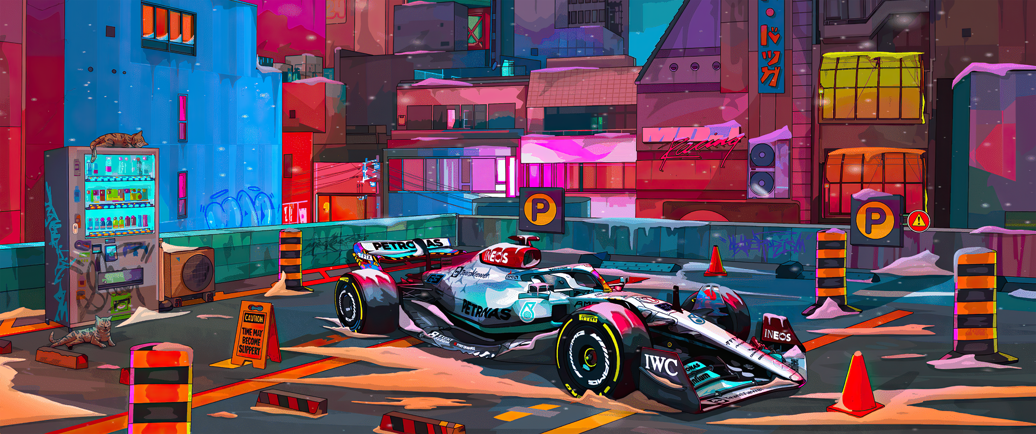 Digital Art Sci Fi Cyber Formula 1 Formula Cars Mercedes AMG Petronas Mercedes AMG Racing Mercedes B Wallpaper:3439x1440
