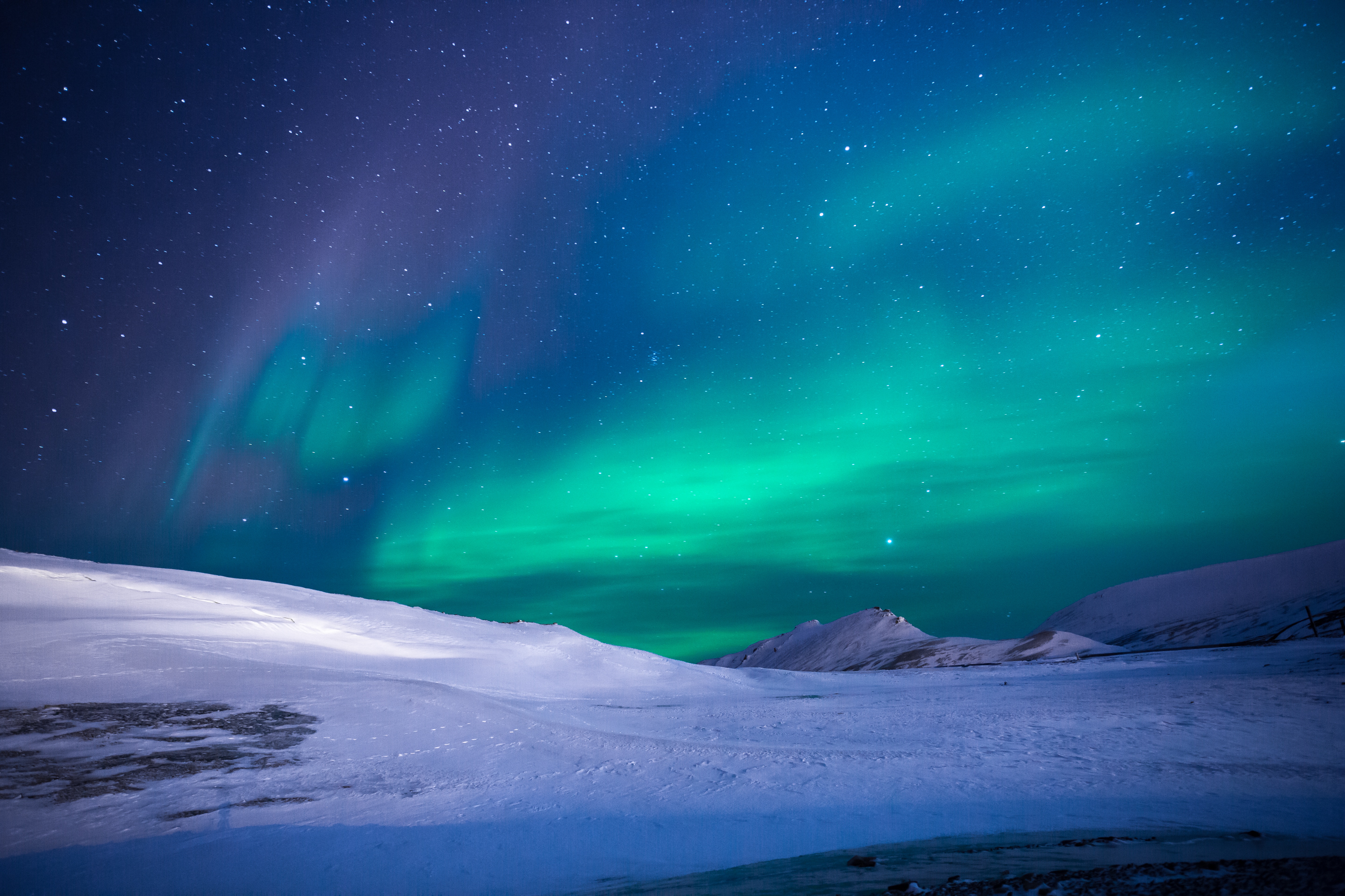 HD desktop wallpaper: Winter, Sky, Stars, Night, Snow, Light, Starry Sky, Earth, Aurora Borealis download free picture