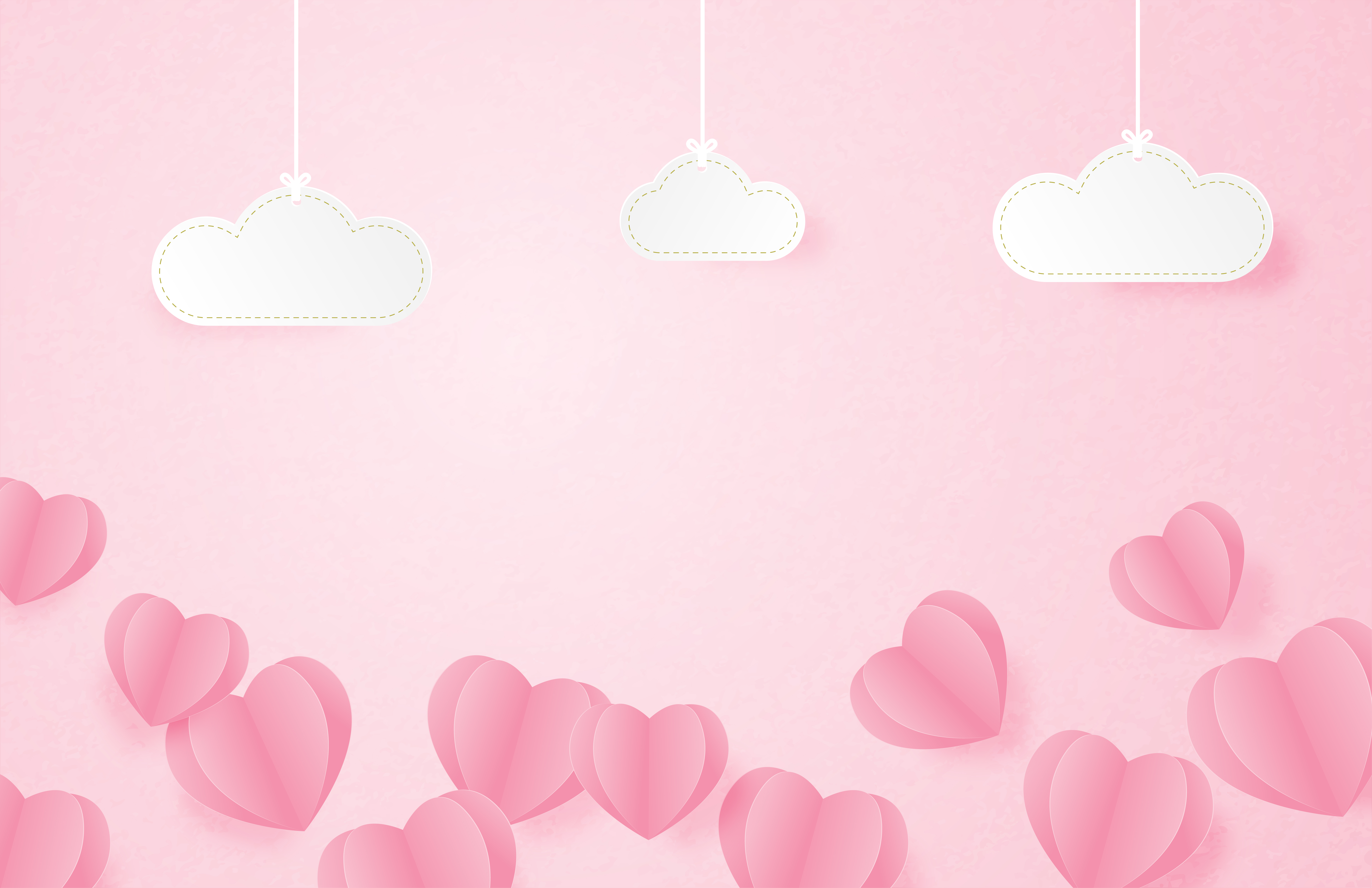 Valentine's day banner with heart shapes and clouds