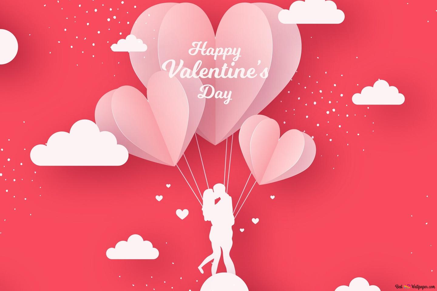Love sky clouds and happy valentine's day lettering in the heart above them HD wallpaper download