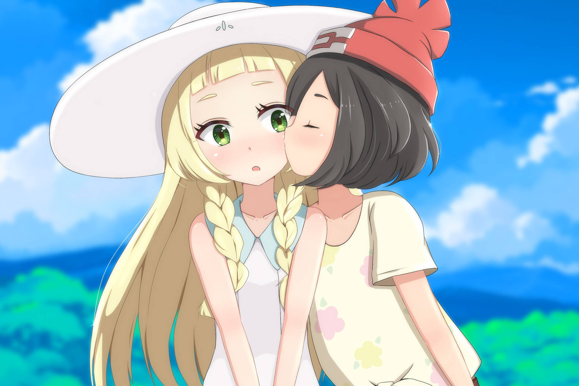 Download Cute Pokémon Girls Kissing Wallpaper