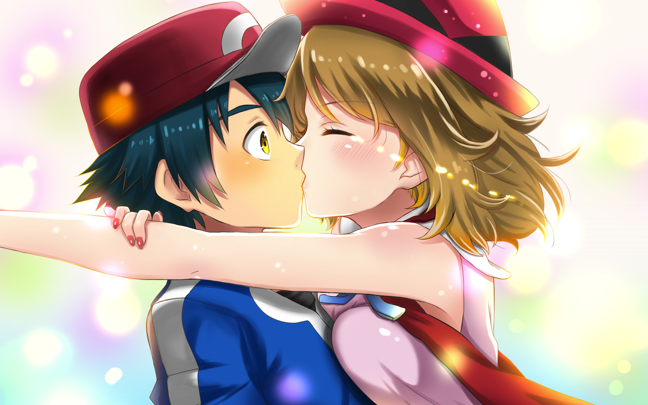 kiss male pokemon satoshi (pokemon) serena (pokemon) takecha. konachan.com.com Anime Wallpaper