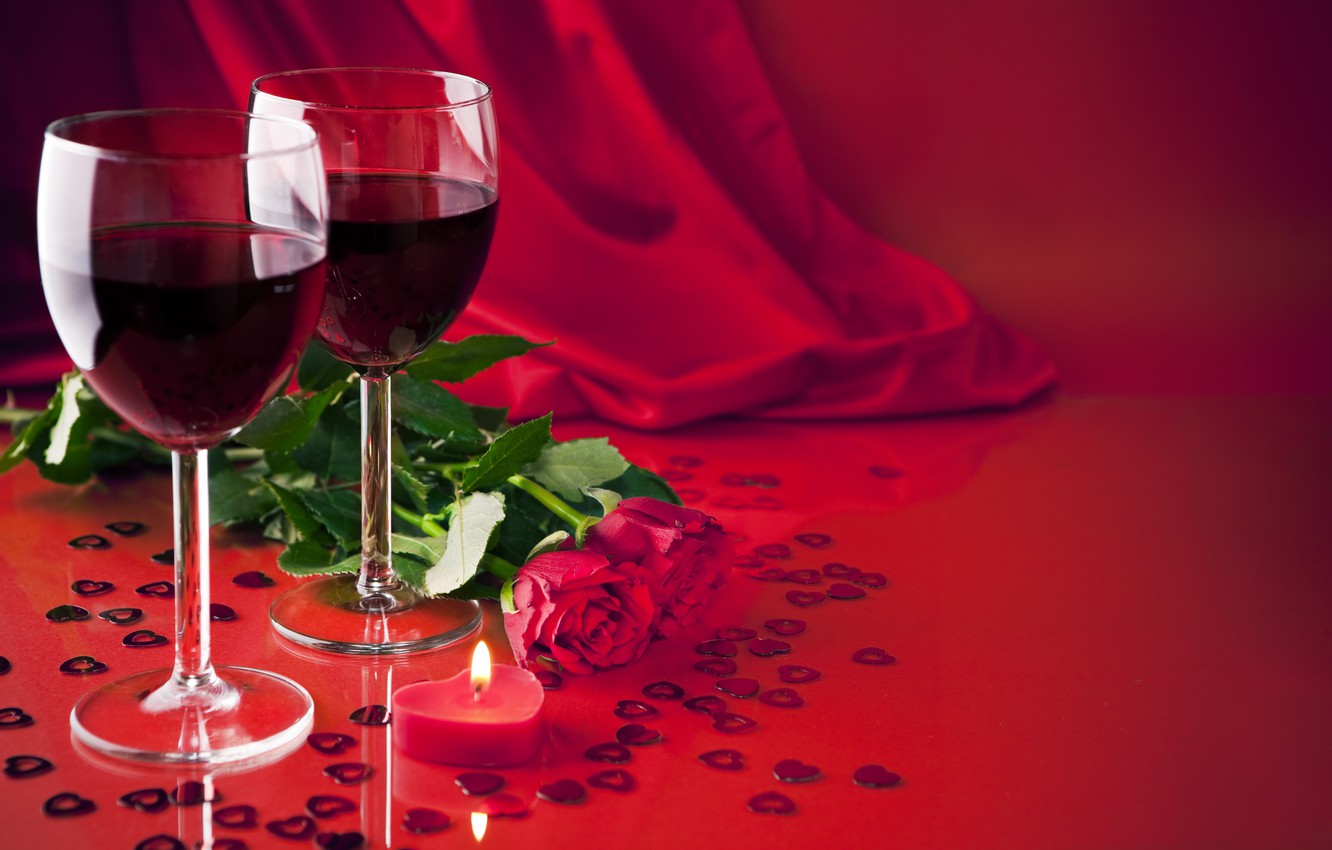 Wallpaper love, gift, wine, roses, glasses, love, heart, romantic, Valentine's Day image for desktop, section праздники