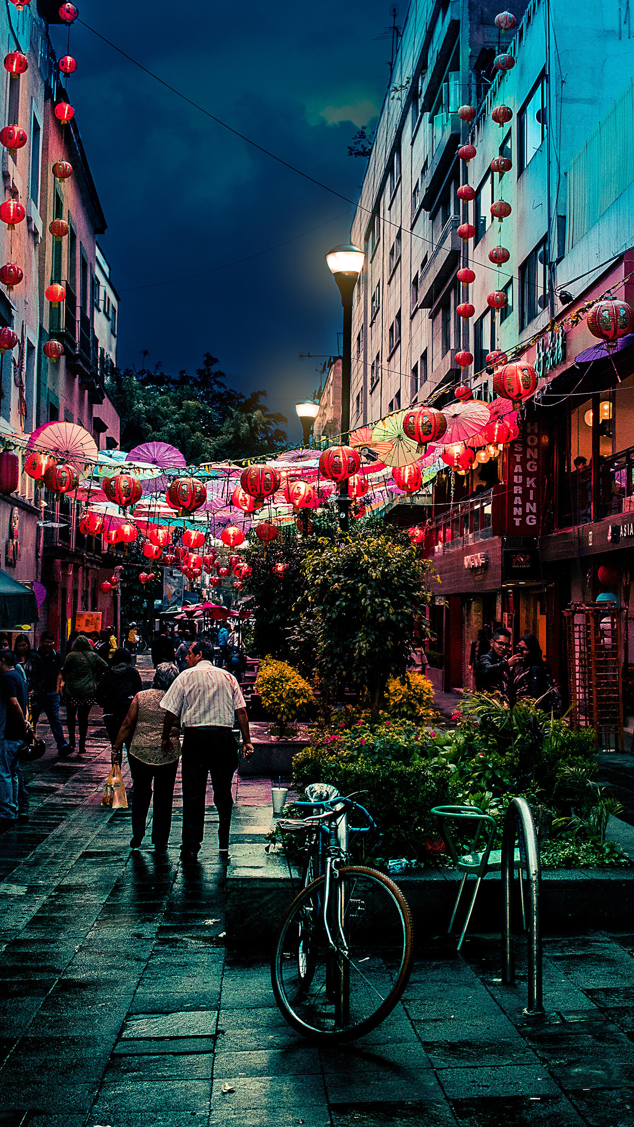 Strett Colorful Night Spring Nature Wallpaper