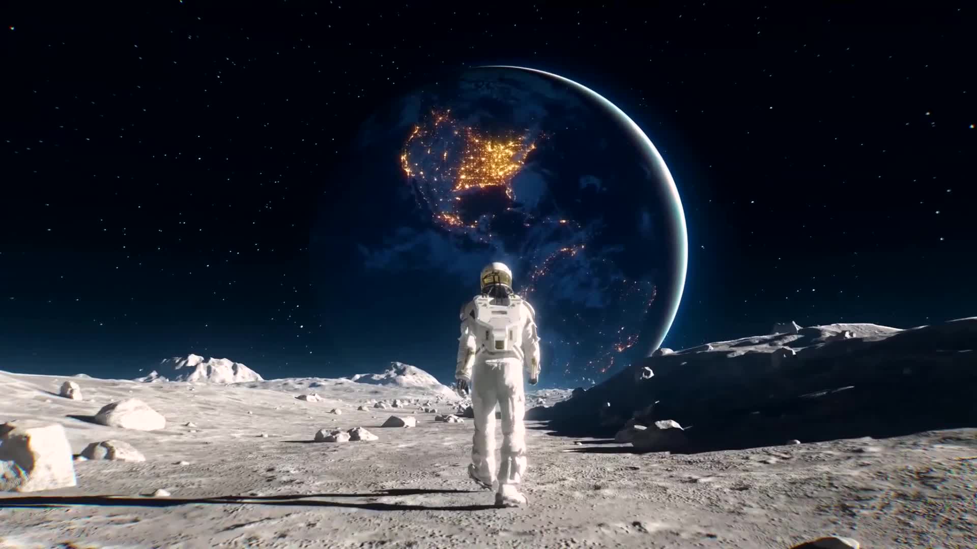 Astronaut Walking on the Moon Desktop Wallpaper