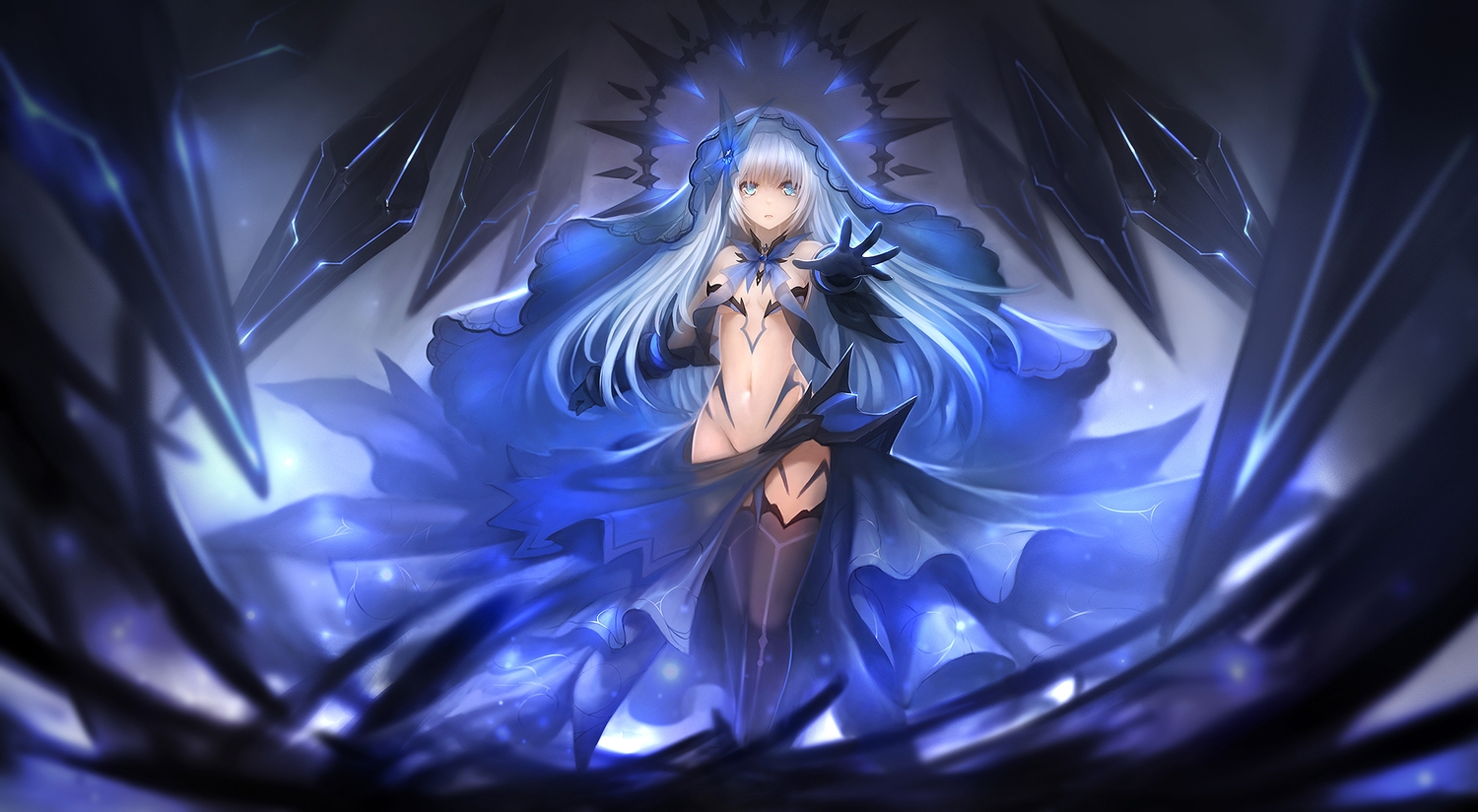 aqua eyes blue date a live gloves hanshu long hair navel thighhighs tobiichi origami. konachan.com.com Anime Wallpaper
