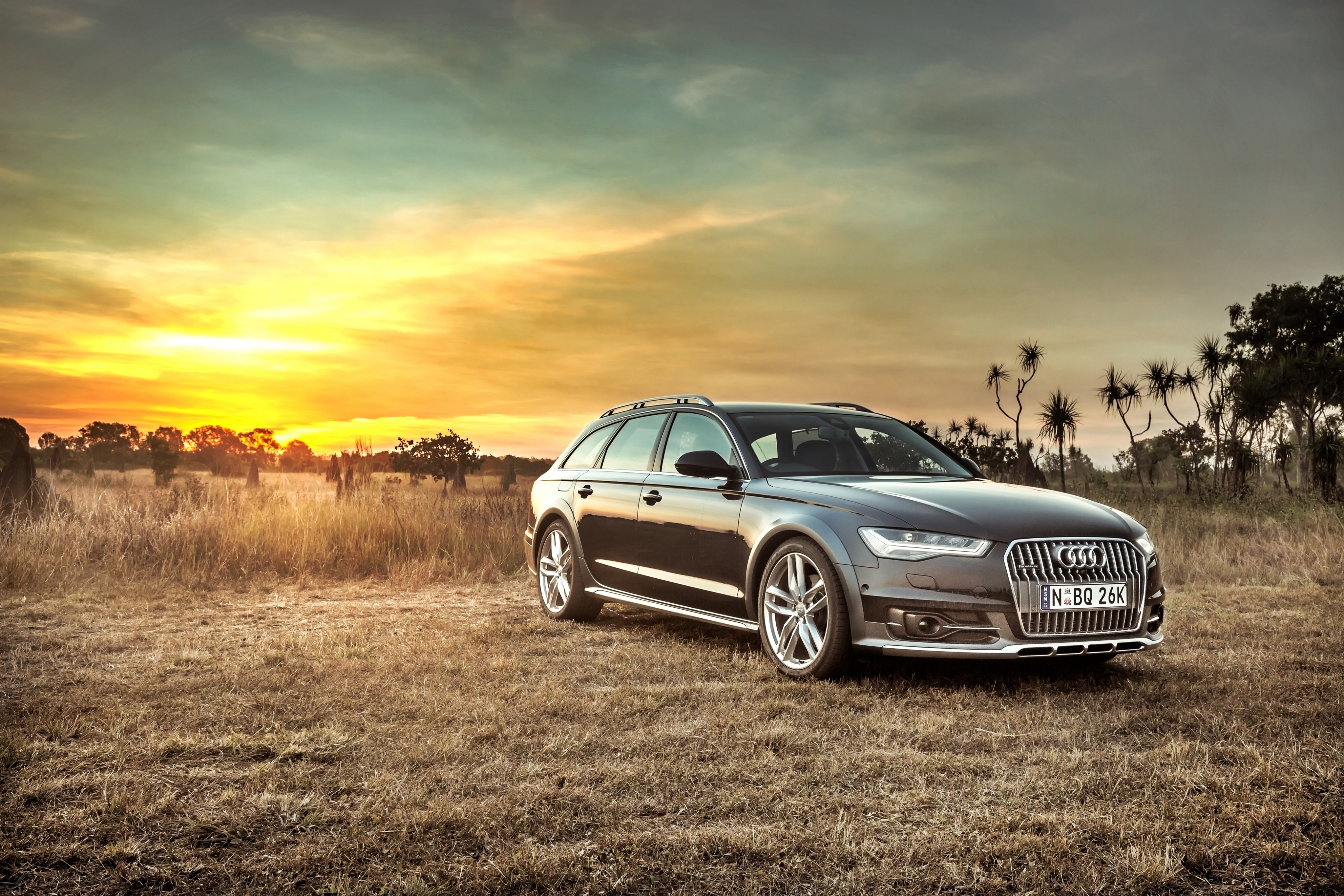 4K, 2015 A6 Allroad TDI Quattro AU Spec C7, Audi, Sunrises And Sunsets, Grass Gallery HD Wallpaper