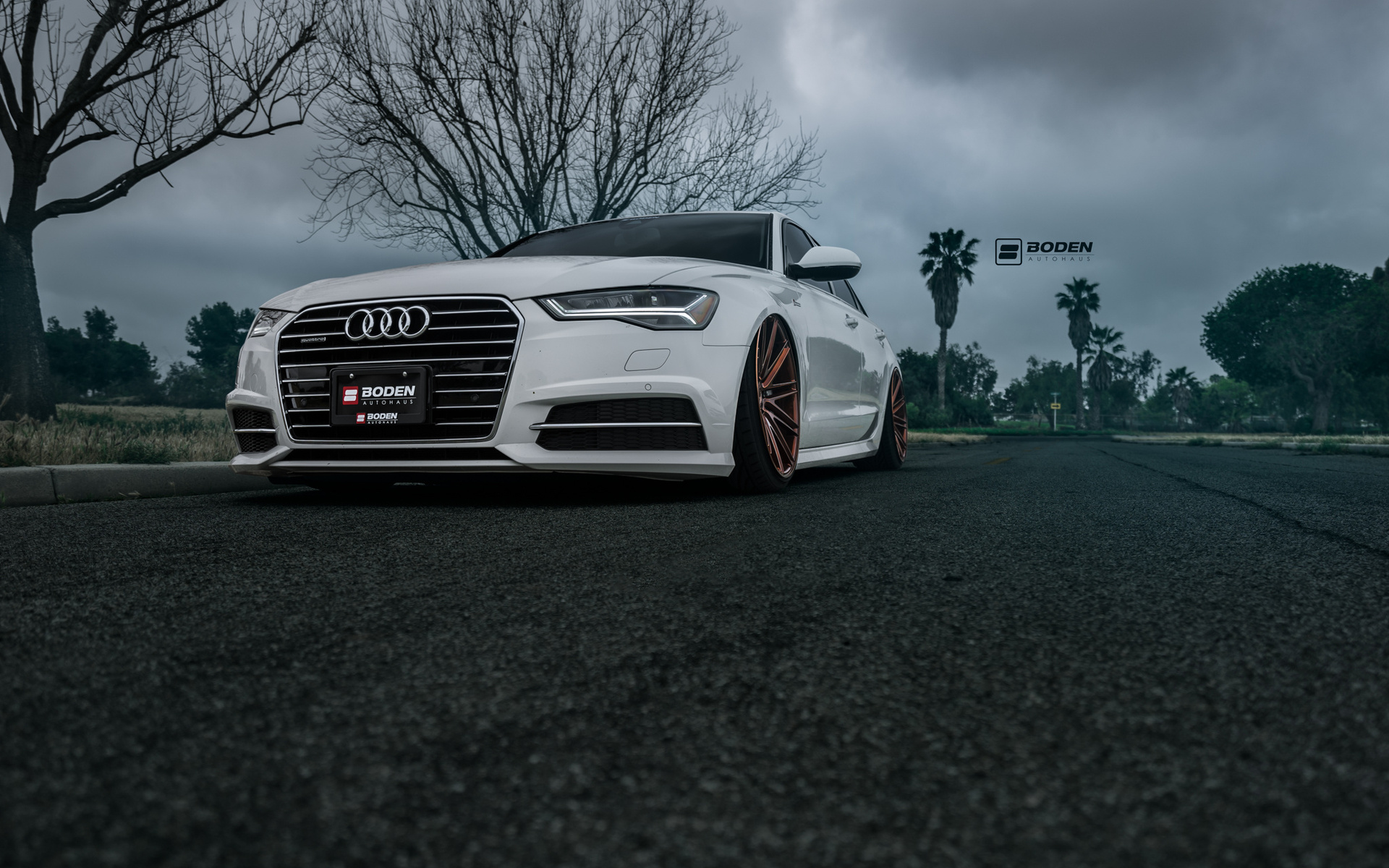 Download wallpaper Audi A6, tuning, 2017 cars, Vossen, supercars, low rider, C7, white A6, Audi for desktop with resolution 1920x1200. High Quality HD picture wallpaper