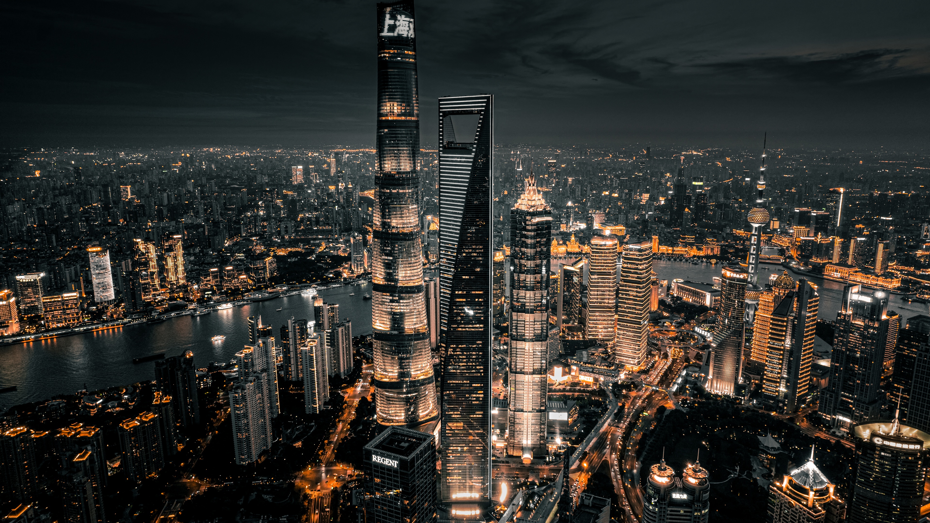 Shanghai City Wallpaper 4K, Cityscape, Night City