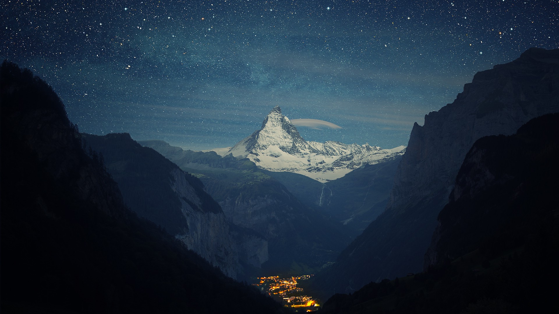 night, Mountain, Switzerland, Sky, Stars, Nature Wallpaper HD / Desktop and Mobile Background