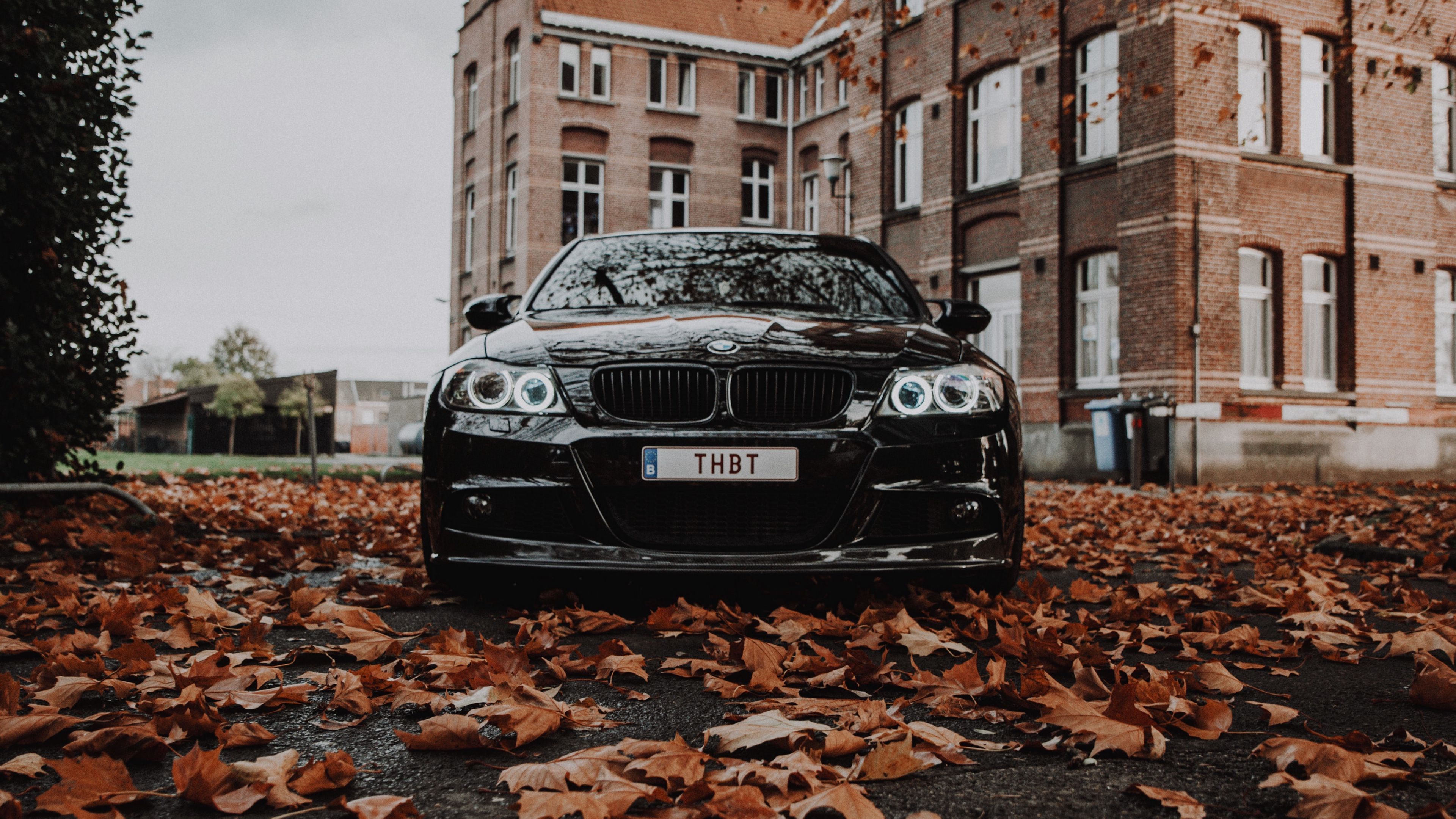 Download wallpaper 3840x2160 bmw m3, bmw, car, black, front view, autumn 4k uhd 16:9 HD background