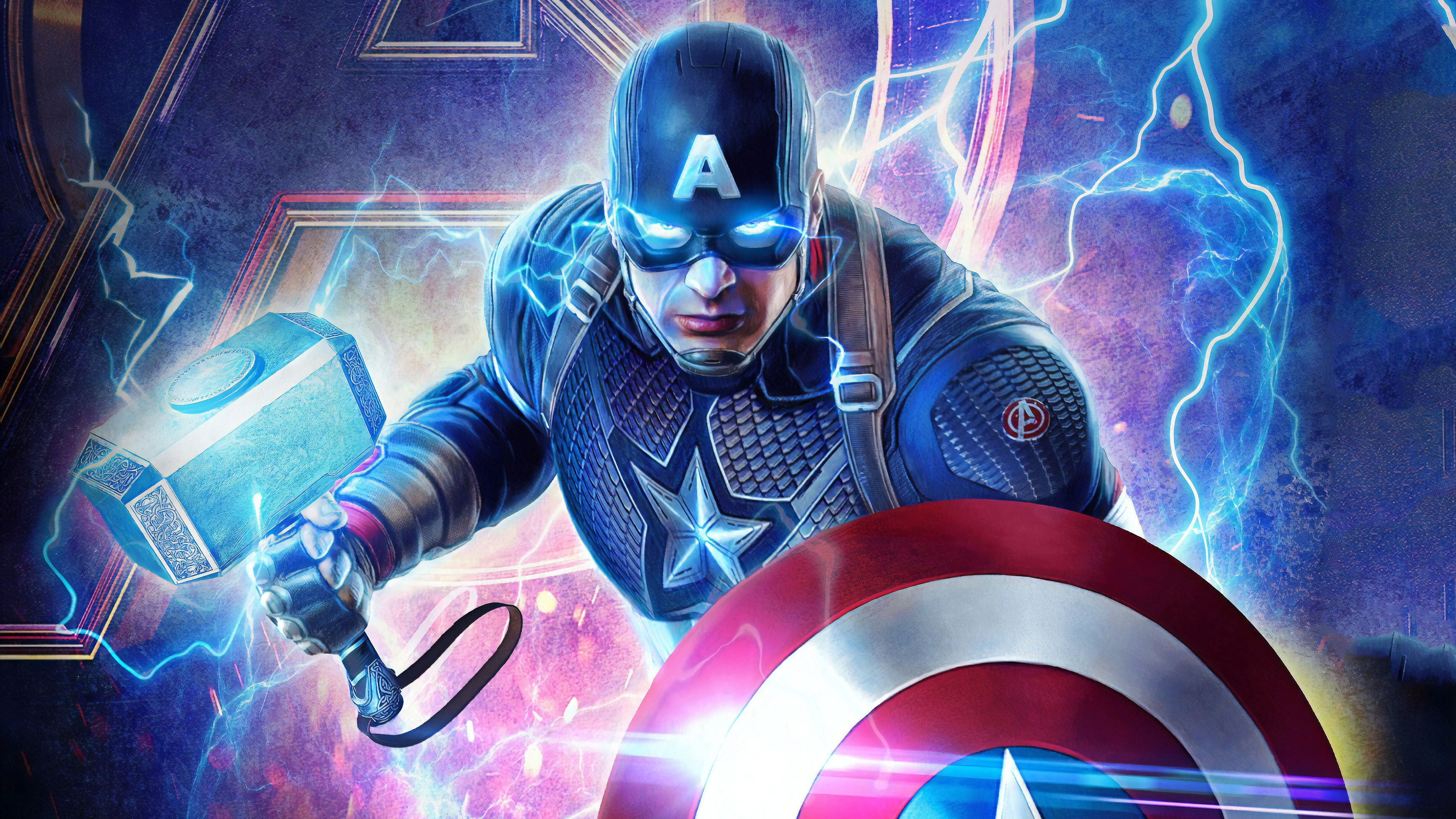 Avengers: Endgame, Captain America, Hammer, Mjolnir, Lightning, 8K Gallery HD Wallpaper