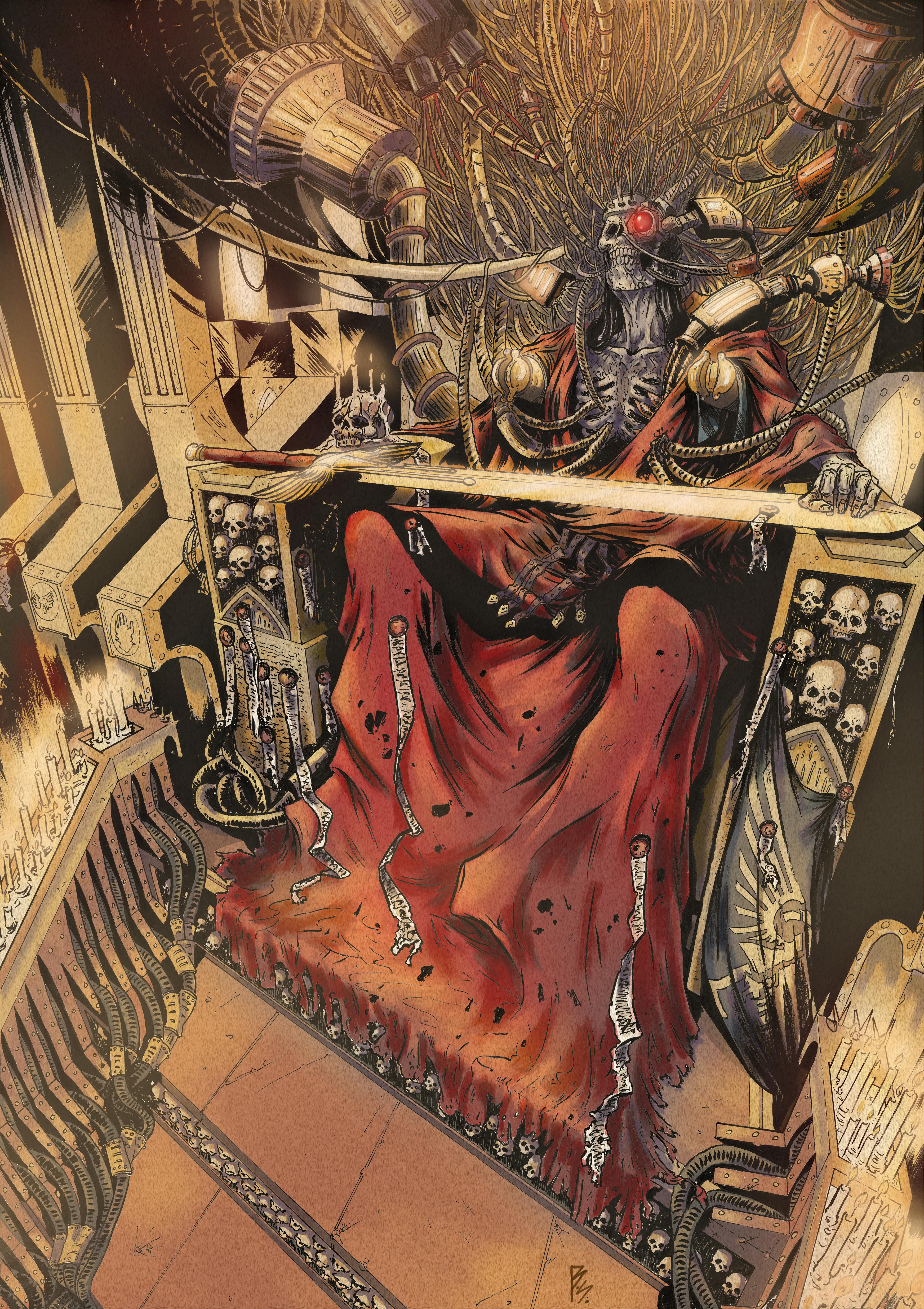 Holy god emperor of mankind on the golden throne. My vision, inspired by other related art!