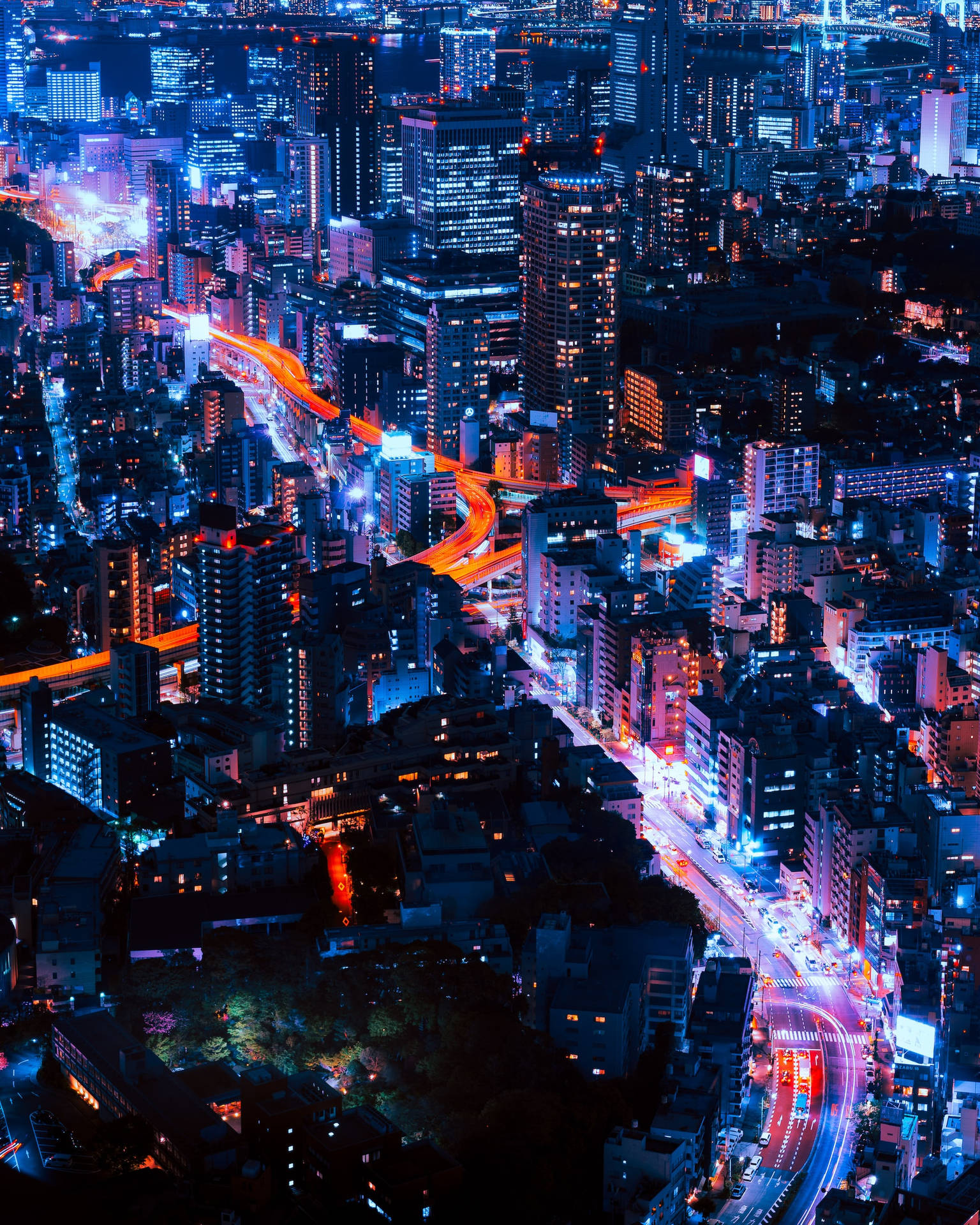 Download Night Aesthetic City Lights Aerial Photograph Wallpaper