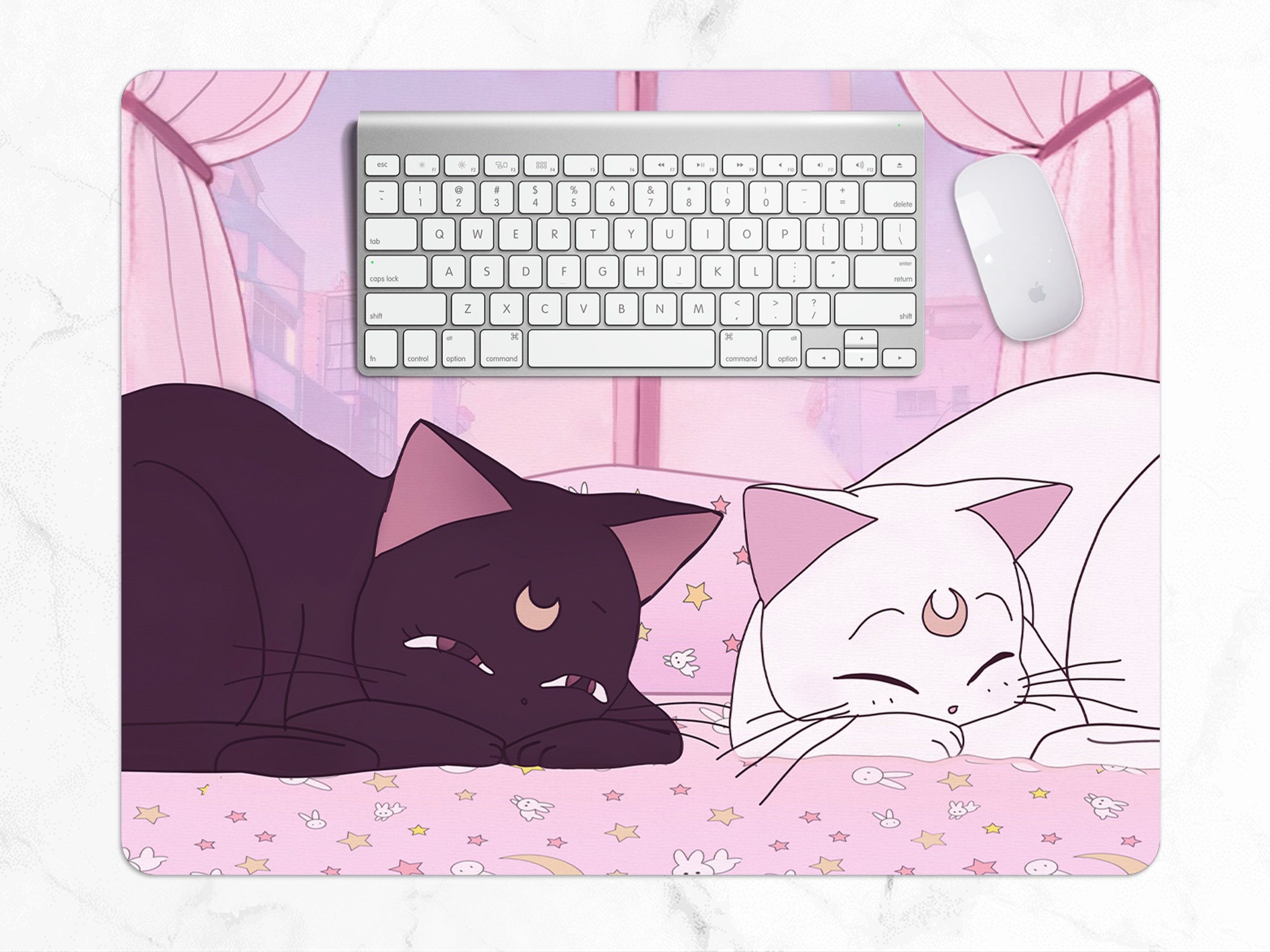 Kawaii Anime Mousepad Cute Pink Anime Cats Deskmat Luna