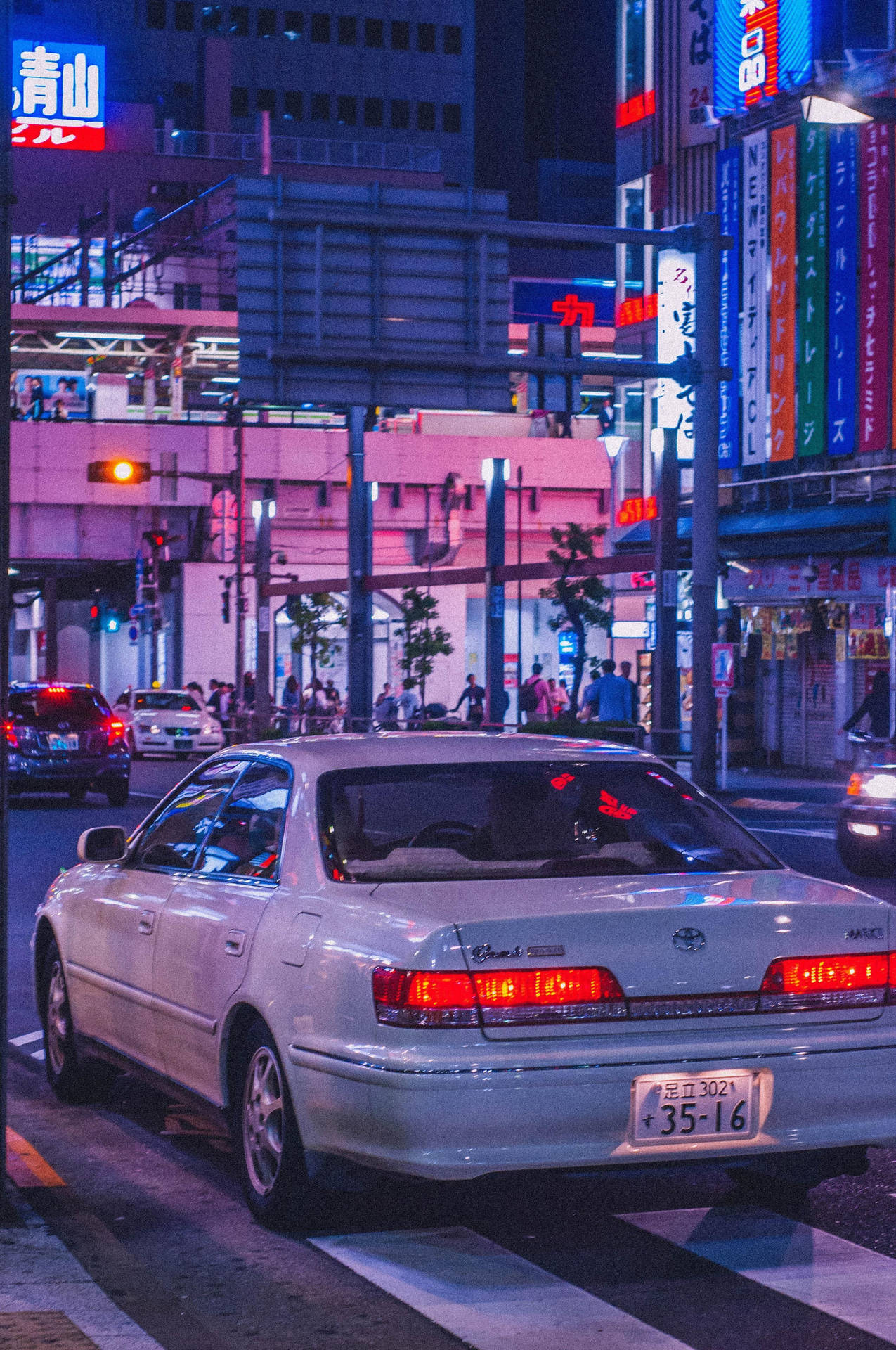 Download JDM Car In Aesthetic Night City Wallpaper