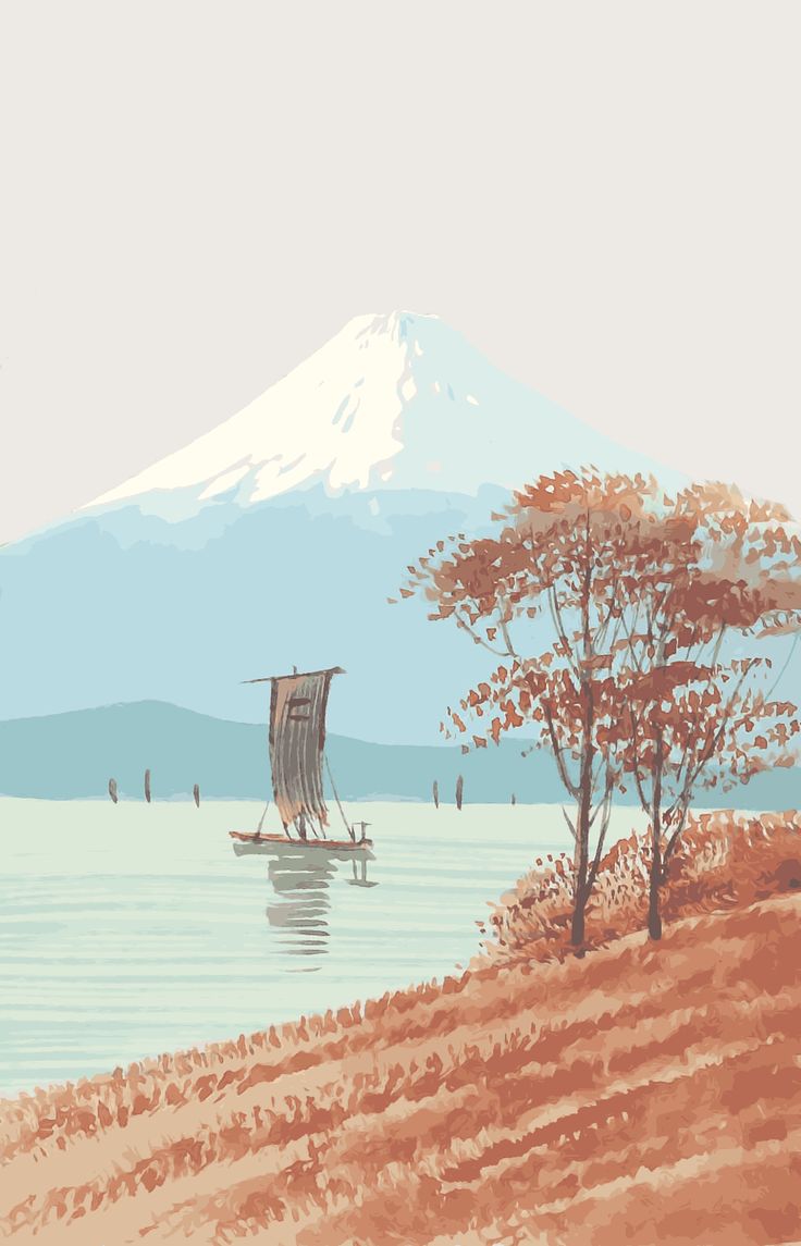 Mt. Fuji in the Fall Poster by tsubadesigns. Art wallpaper iphone, Beautiful paintings, Best friend drawings