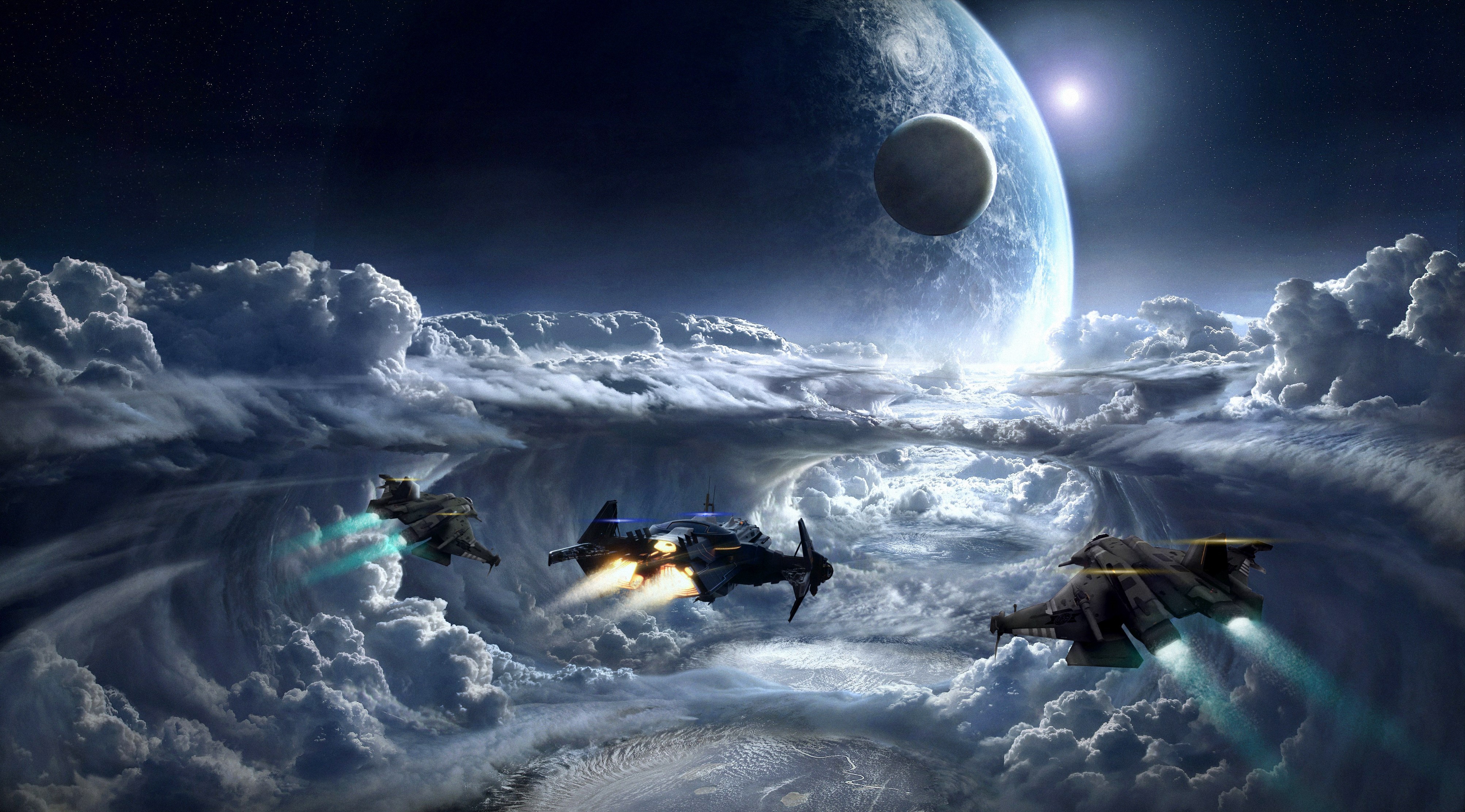 4K, Star Citizen, Ships, Planets, Clouds Gallery HD Wallpaper