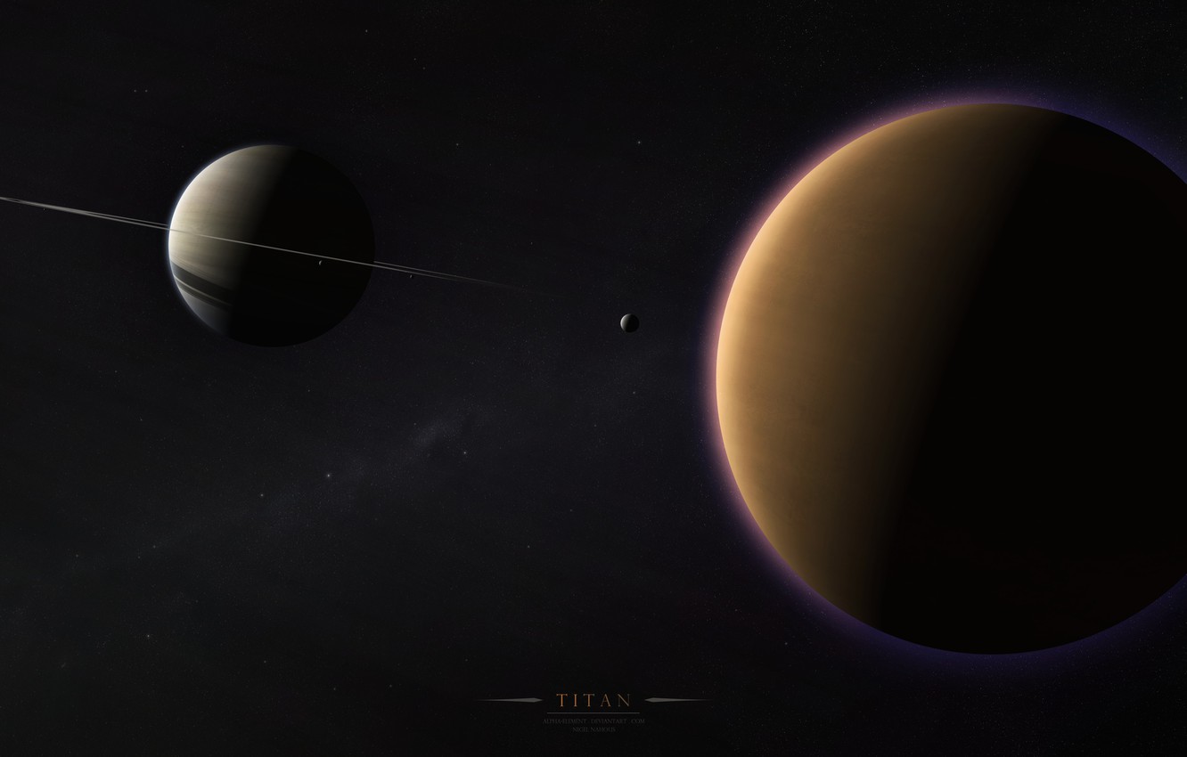 Wallpaper ring, solar system, the milky way, satellites, Saturn, Titan, gas giant image for desktop, section космос
