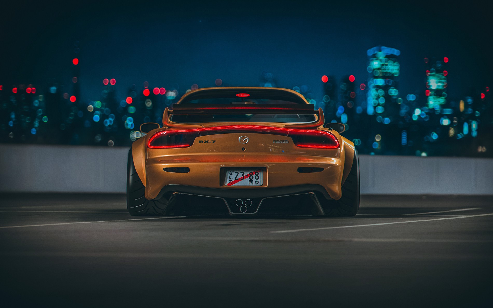 Wallpaper / Mazda RX 7, Car, Khyzyl Saleem, Night, Vehicle, Mazda, Mazda RX 7 FD, Rear View Free Download