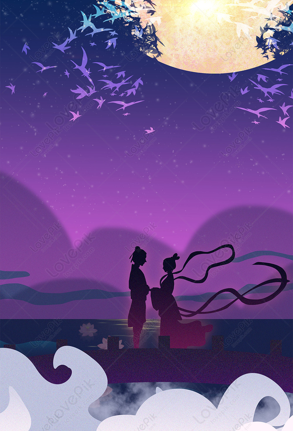 Blue Purple Chinese Valentines Day Poster Background Download Free. Poster Background Image