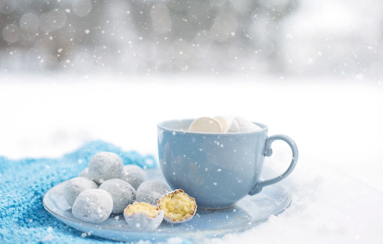 Wallpaper winter, snow, cookies, hot chocolate image for desktop, section настроения