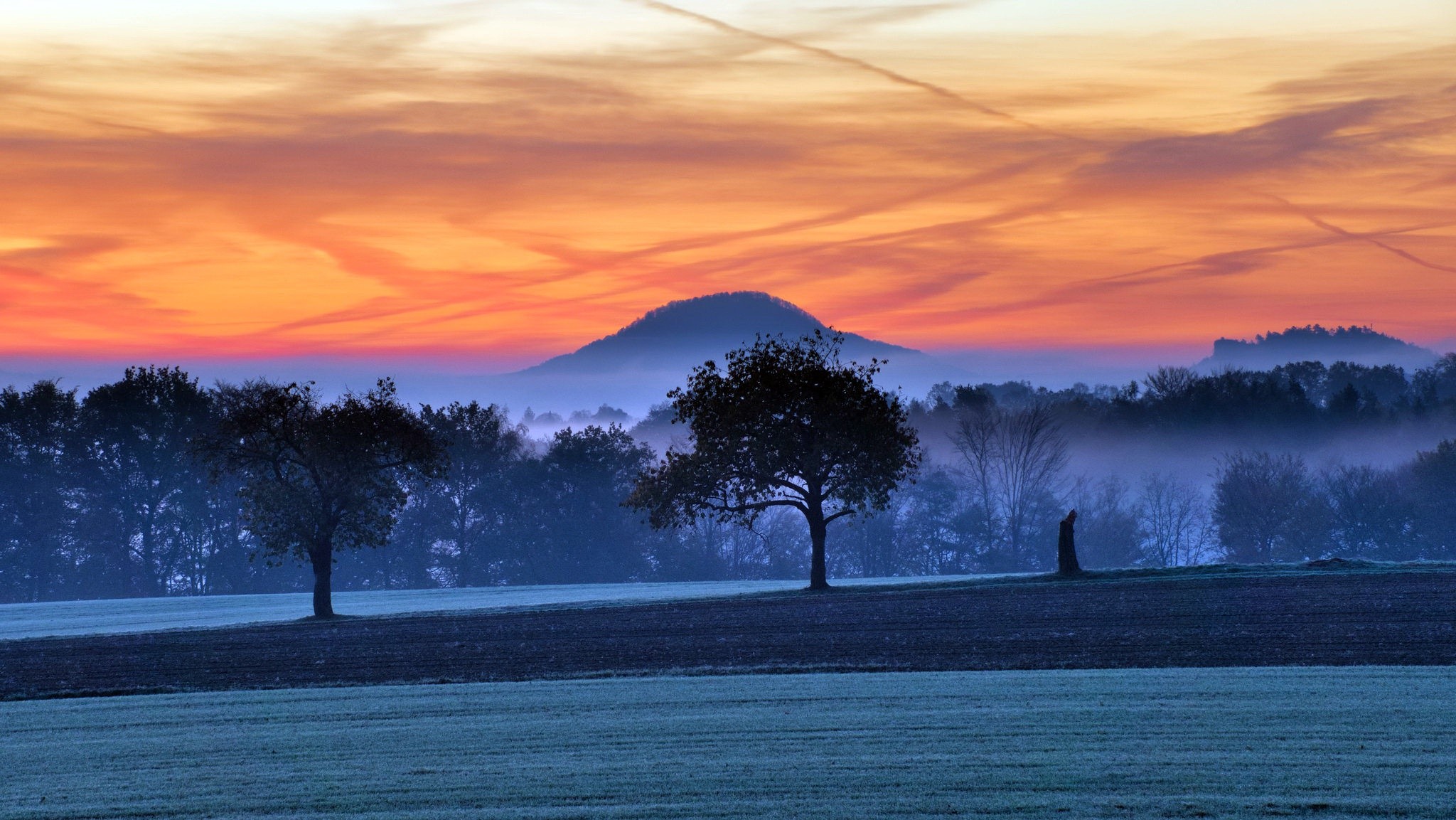 landscape, sunlight, sunset, winter, cold, dark, sky Gallery HD Wallpaper