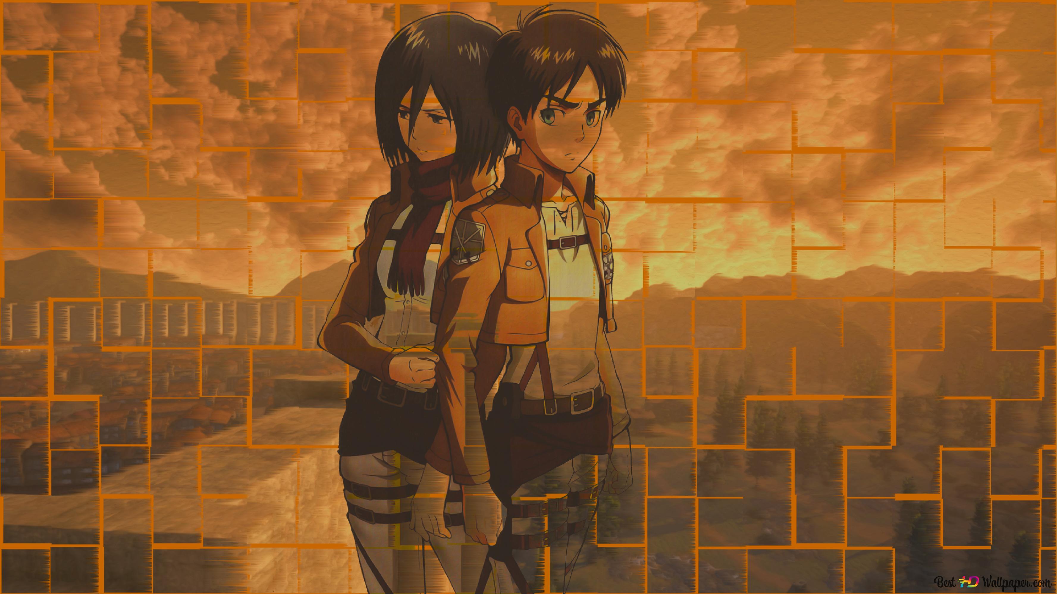 Attack on Titan Yeager and Mikasa 2K wallpaper download