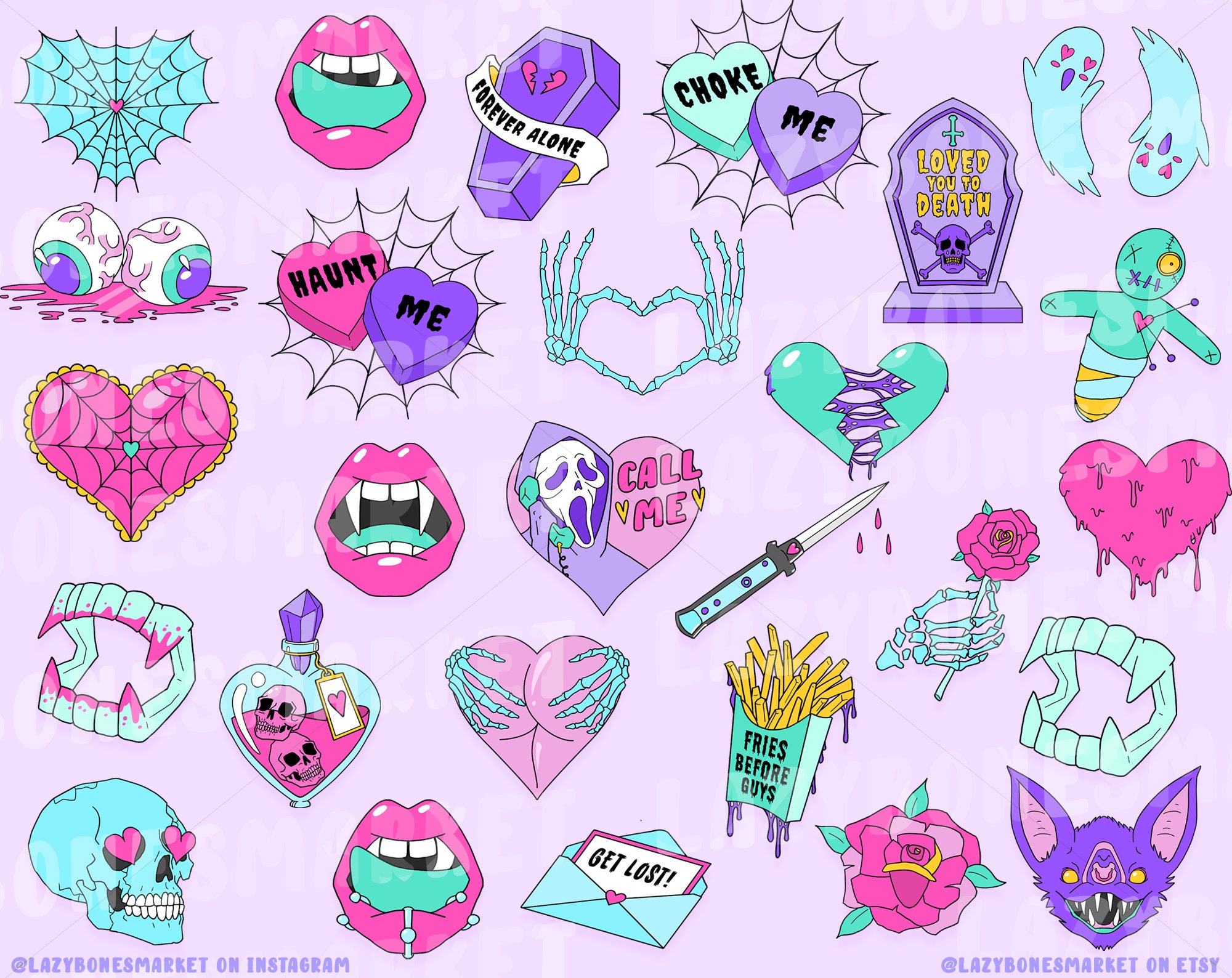 Pastel Goth Valentines Clipart Spooky Valentines Clipart