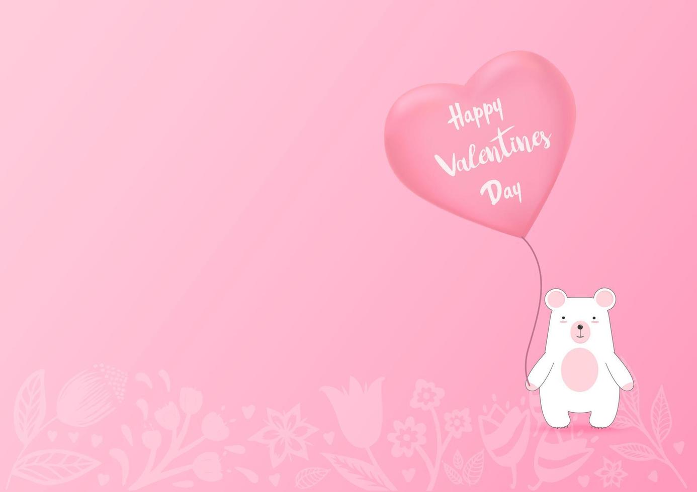 Valentines heart balloon with bear on pink background. Valentine's day cute background. Vector illustration