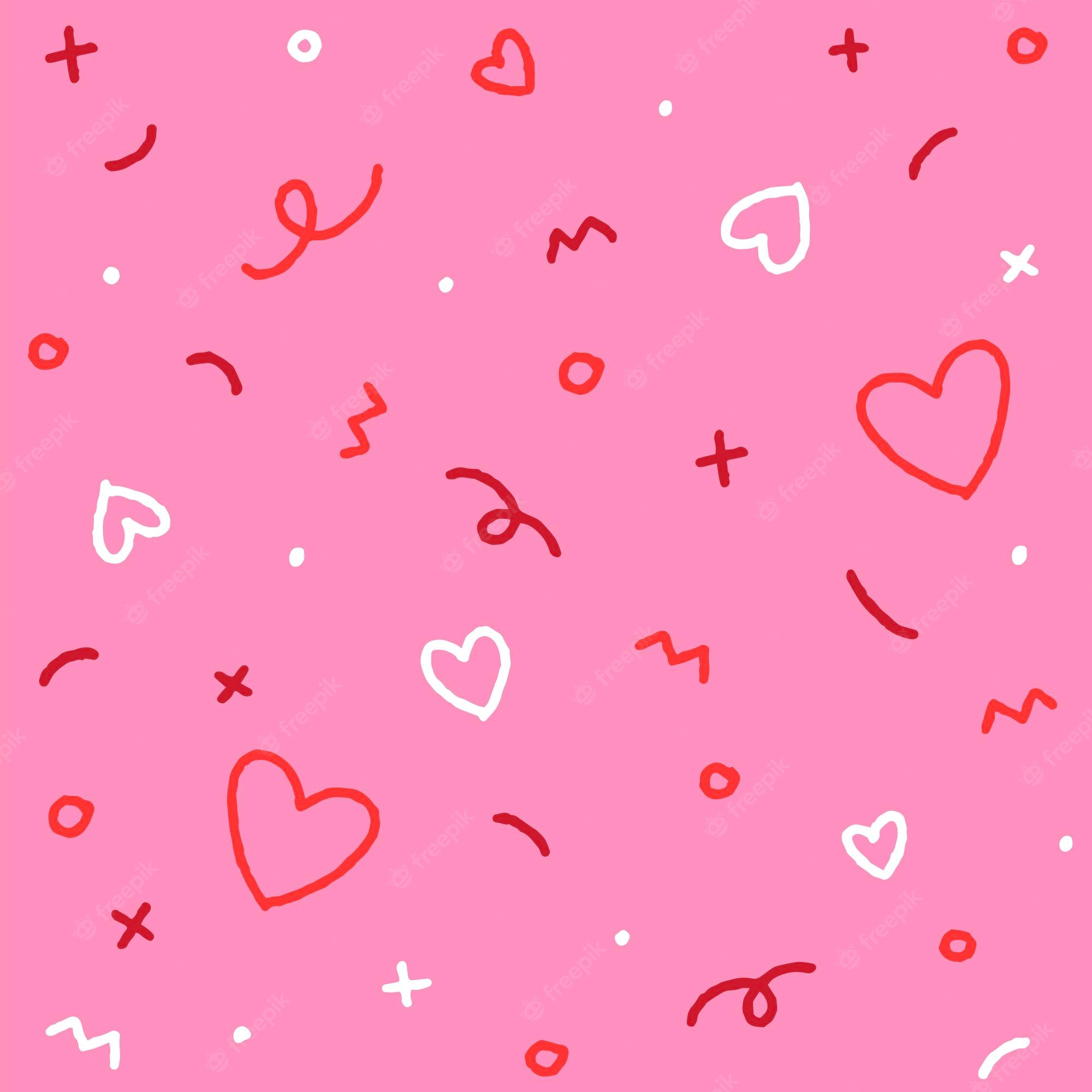 Premium Vector. Cute valentines day abstract confetti sprinkle heart abstract red seamless pattern pink background