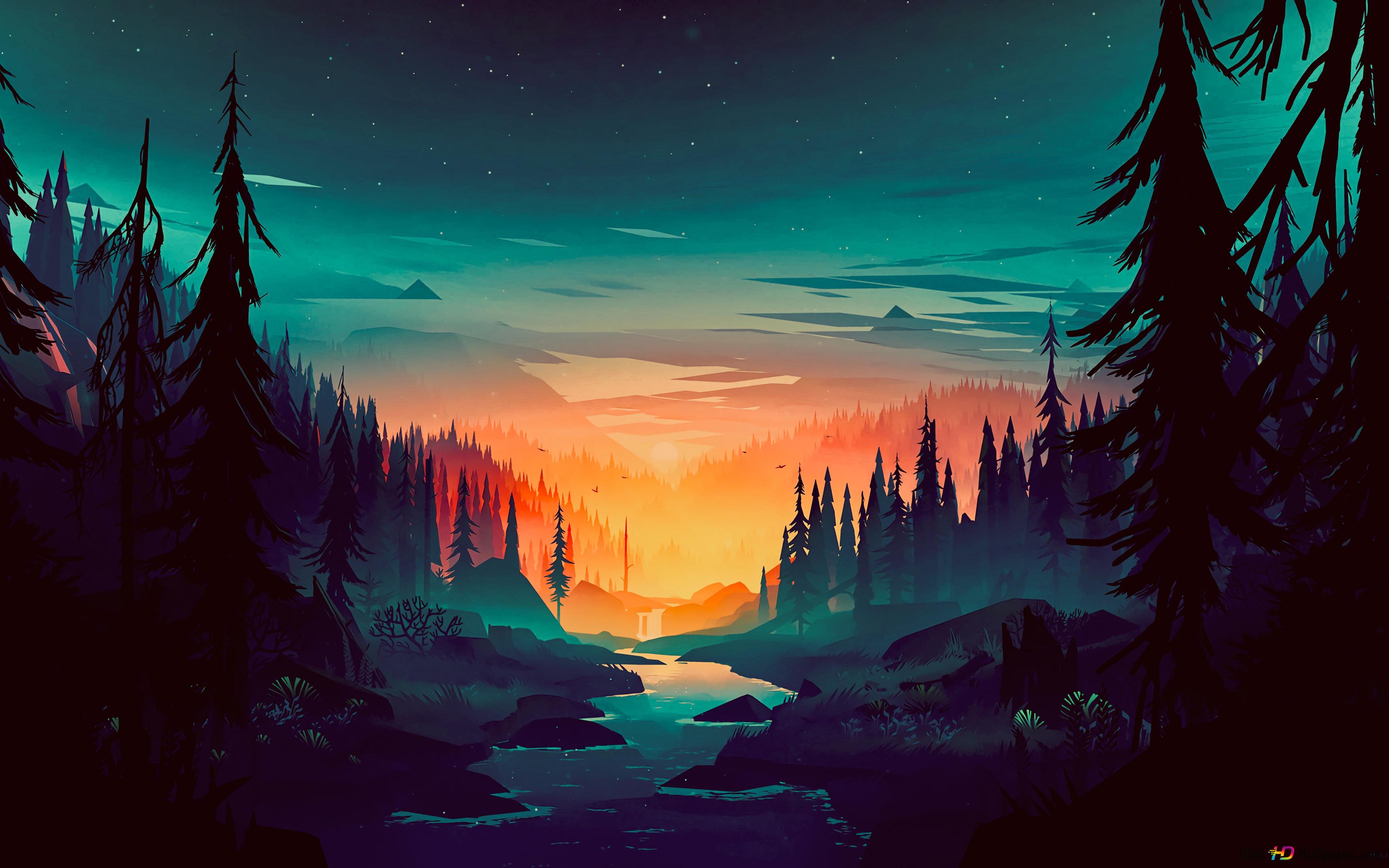 Forest River Scenery 8K wallpaper download